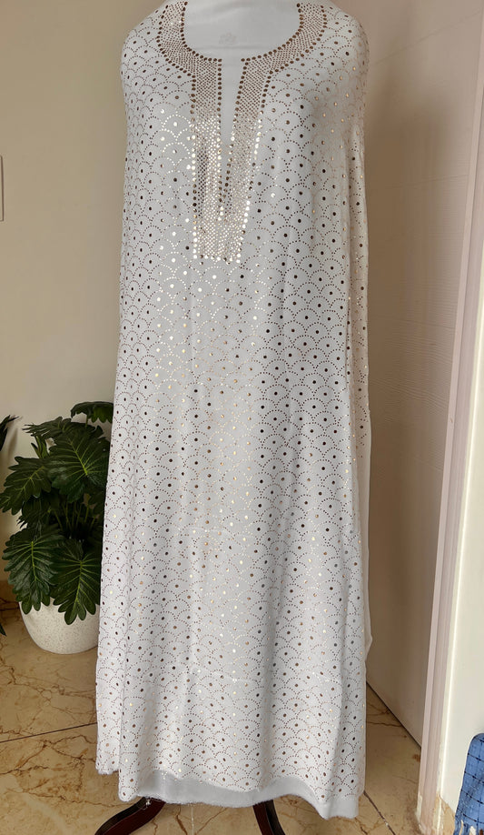 White heavy Mukaish Work Kurta and Dupatta Set
