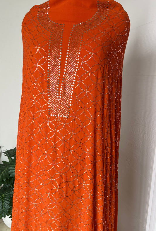 Orange heavy Mukaish Work Kurta and Dupatta Set