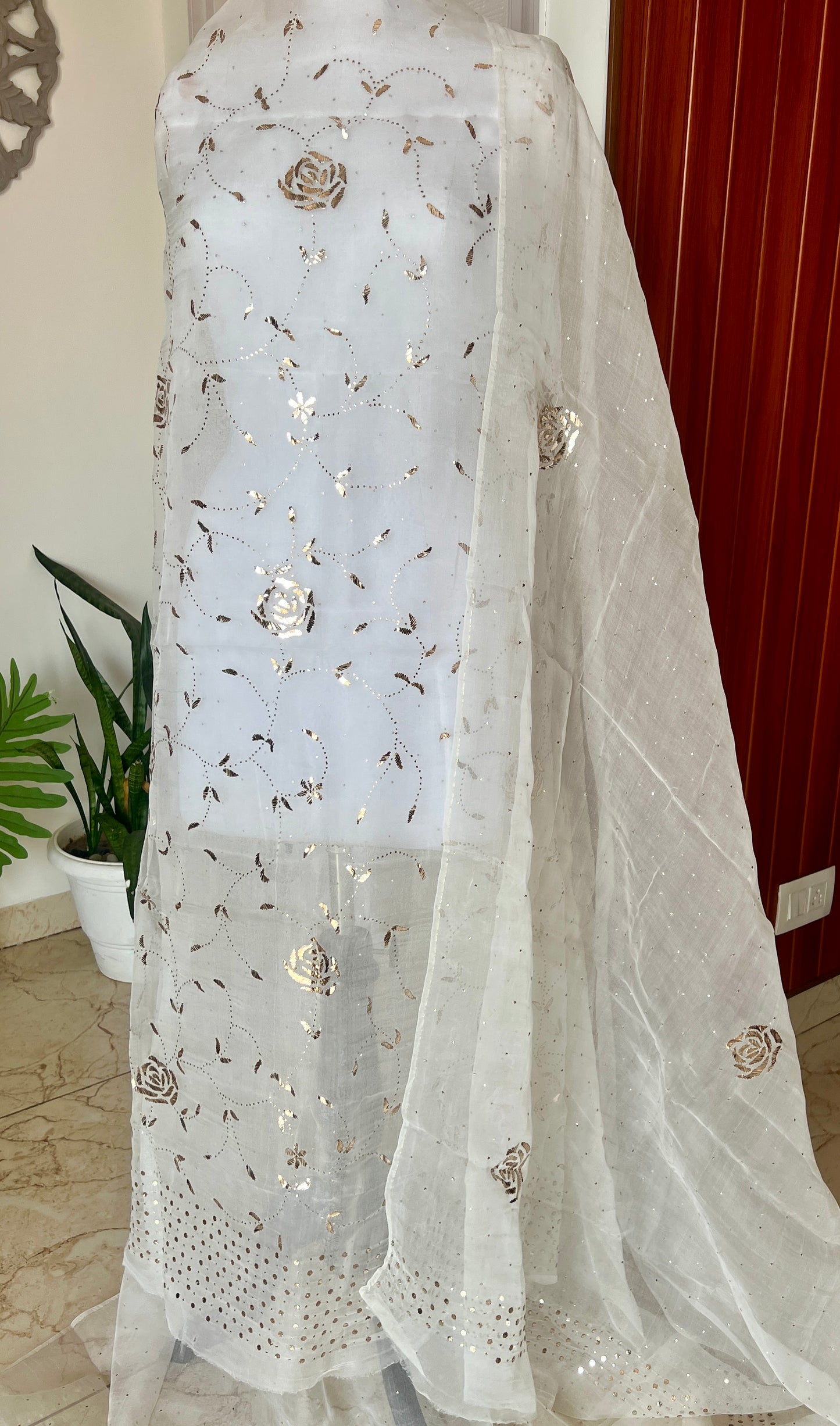 Ivory Gulaab pure organza badla work Kurta and Dupatta
