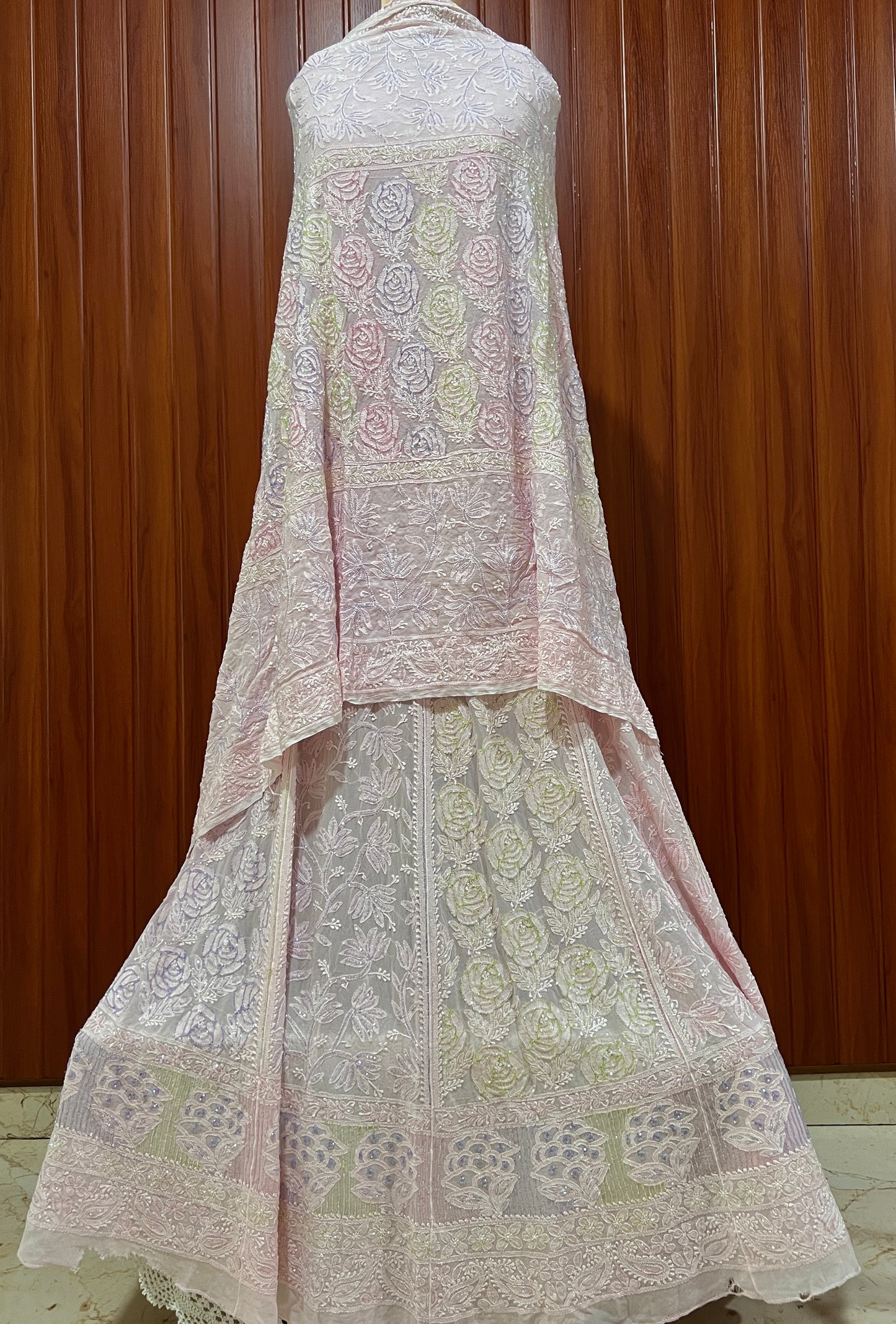 Pretty pink Chikankari multi Cut Dana Sequins Lehenga