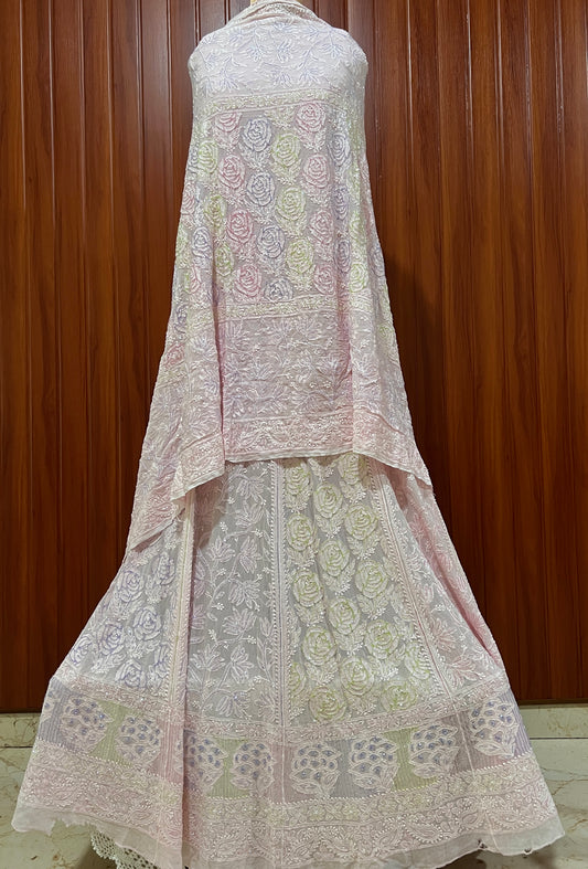 Pretty pink Chikankari multi Cut Dana Sequins Lehenga