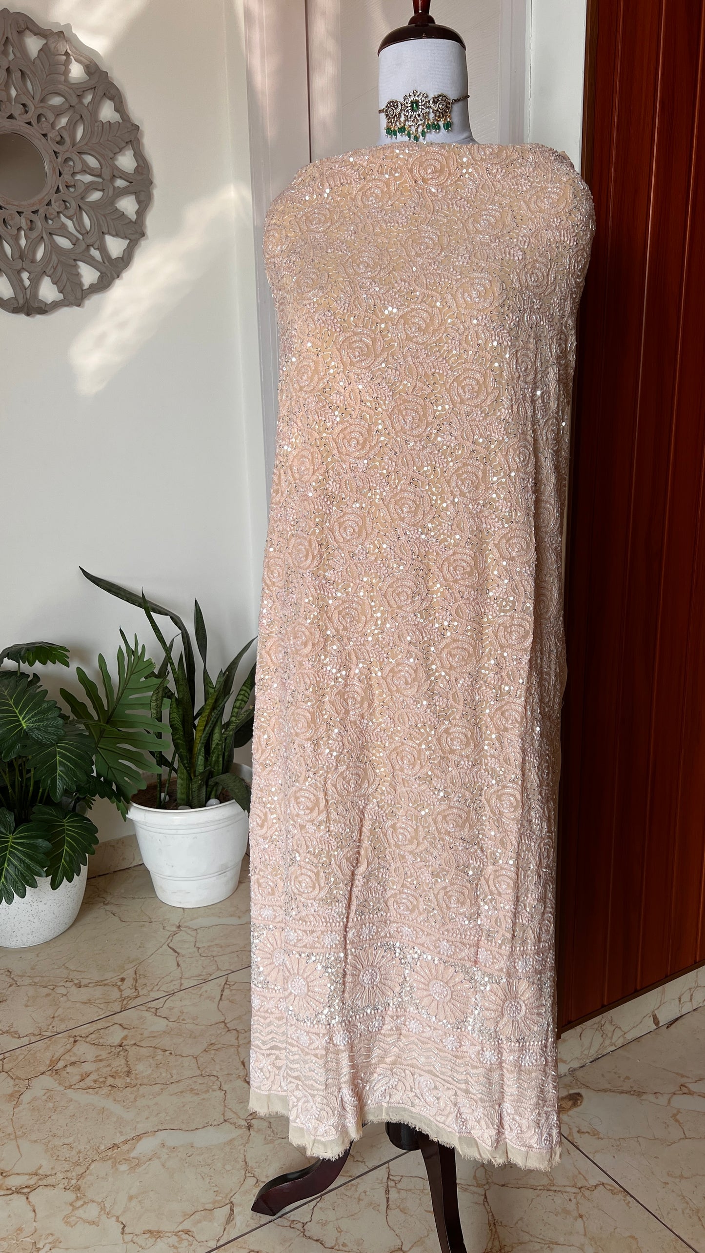 Champagne Chikankari cut dana sequins work kurta and dupatta