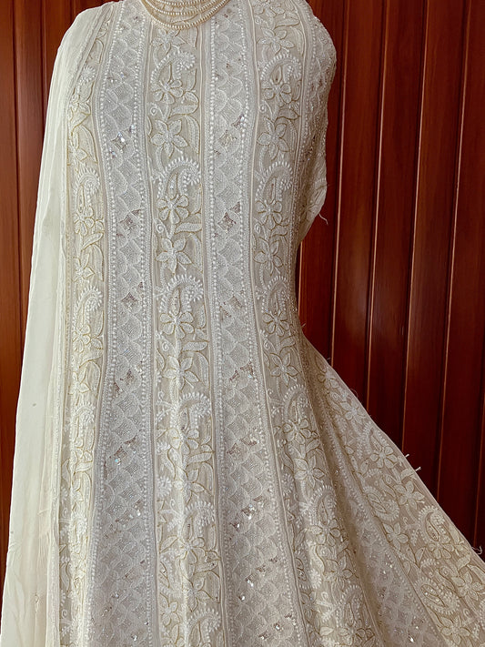 Ruhani Chikankari Cut Dana Sequins Embroidered Anarkali with Dupatta