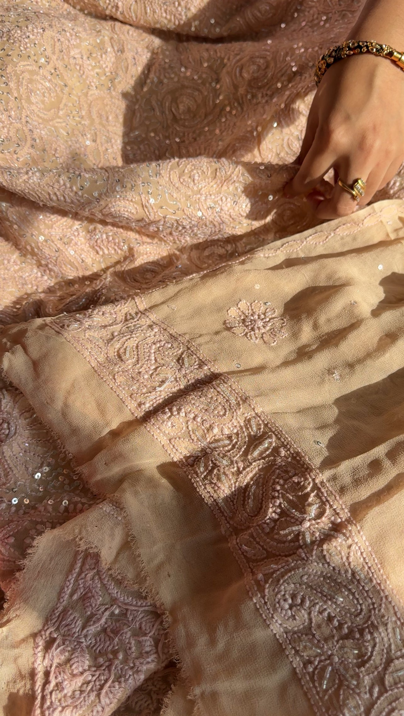 Champagne Chikankari cut dana sequins work kurta and dupatta