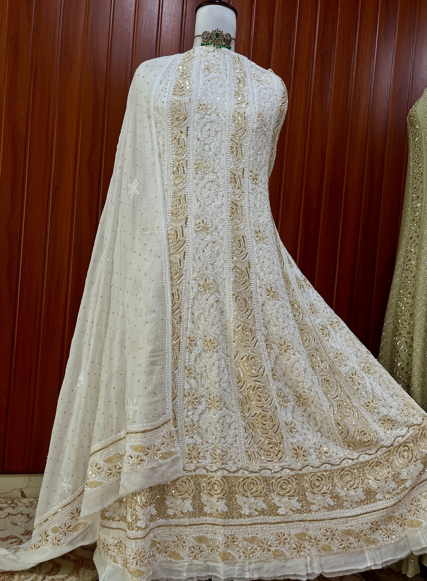 Ruhani Off white Chikankari Sequins and Cut Dana Anarkali