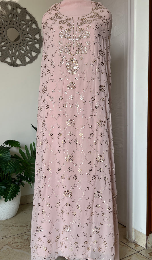 Powder Pink badla and mukaish work Kurta and Dupatta