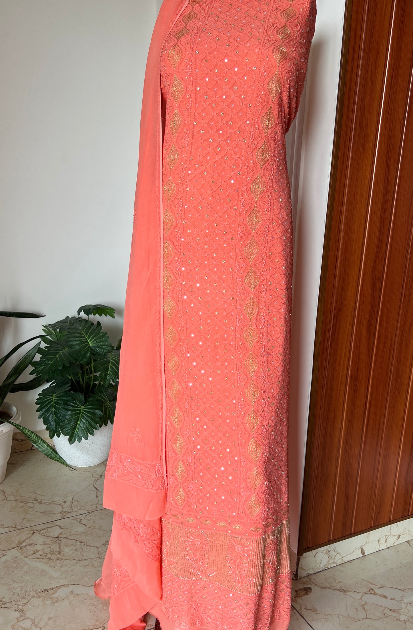 Chikankari golden Cut Dana and aari work Kurta and Dupatta