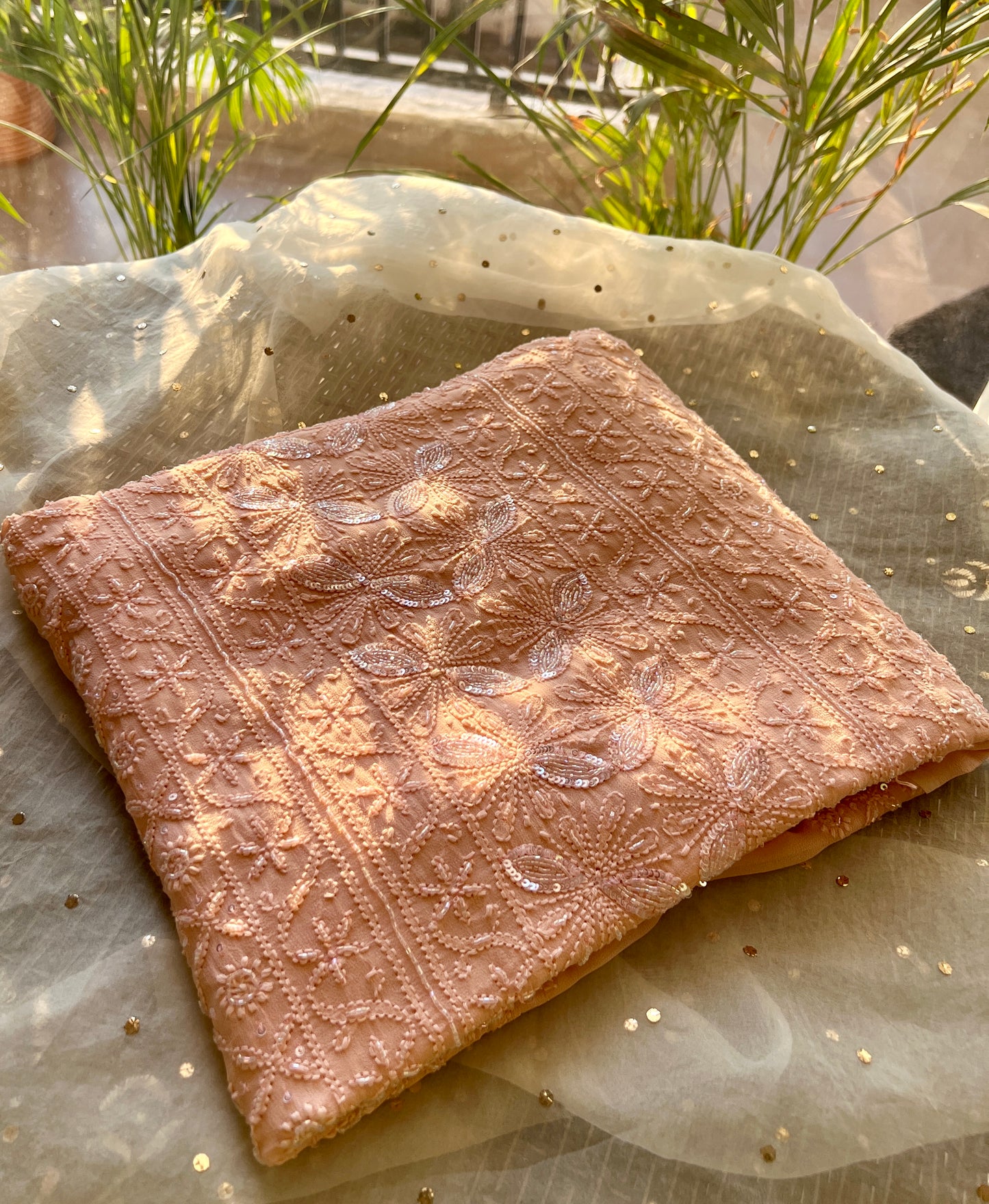 Chikankari cut dana sequins work kurta and dupatta