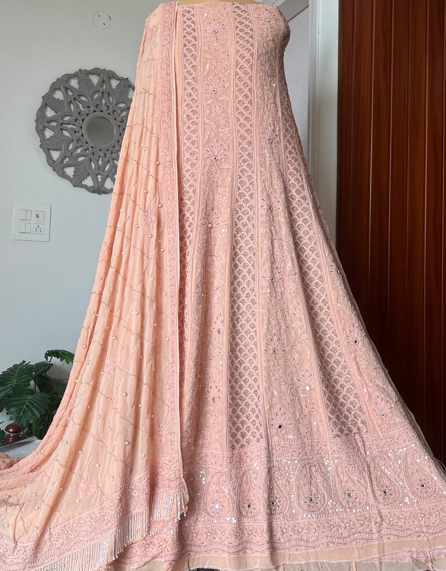 Ruhani Old Rose Chikankari Sequins and Cut Dana Anarkali