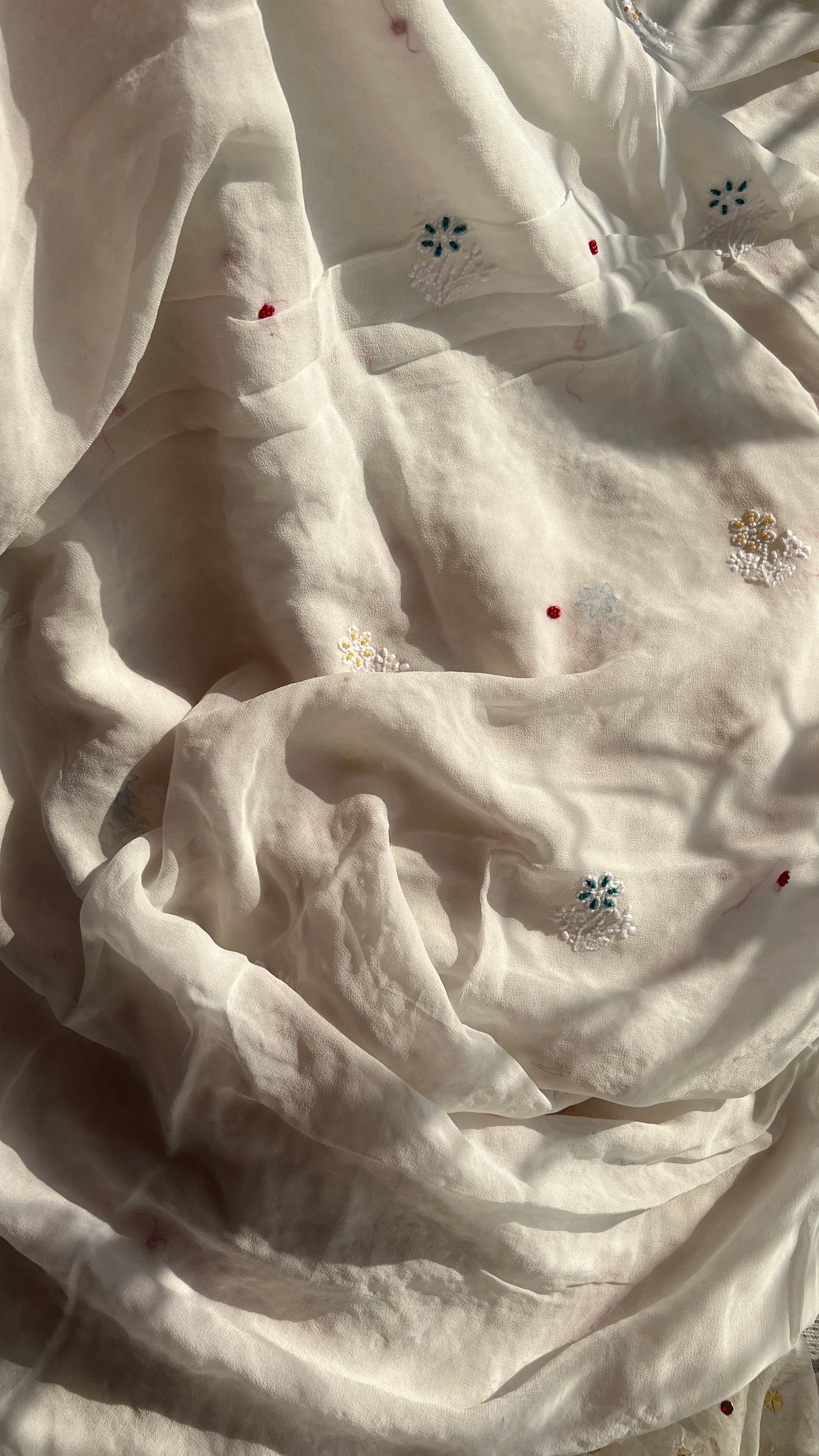 Ivory Chikankari and multicolored Pearl Embroidered Kurta and Dupatta