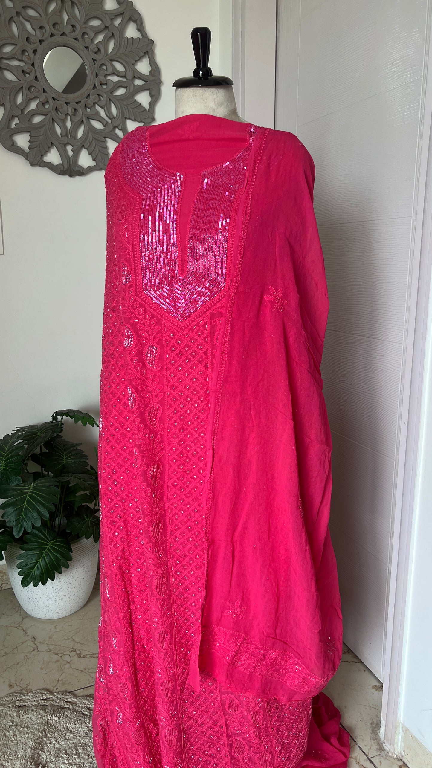 Chikankari cut dana sequins work kurta and dupatta