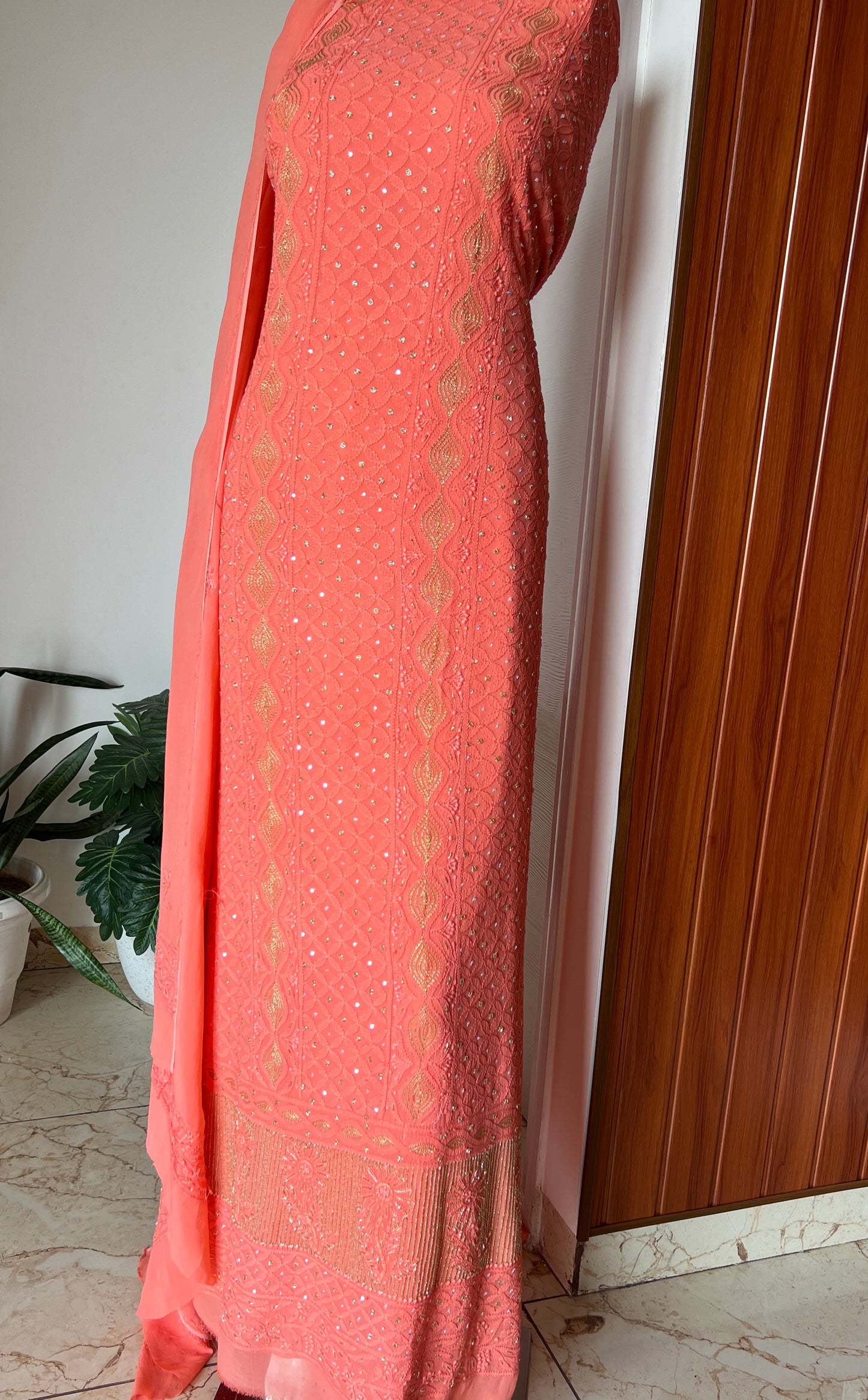 Chikankari golden Cut Dana and aari work Kurta and Dupatta