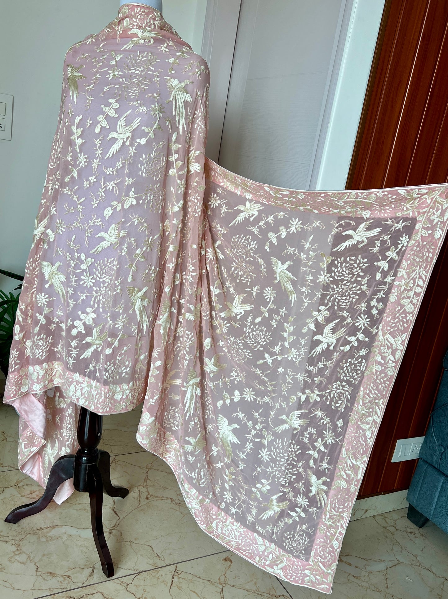 Pink masterpiece Parsi Gara Dupatta Hand Embroidered