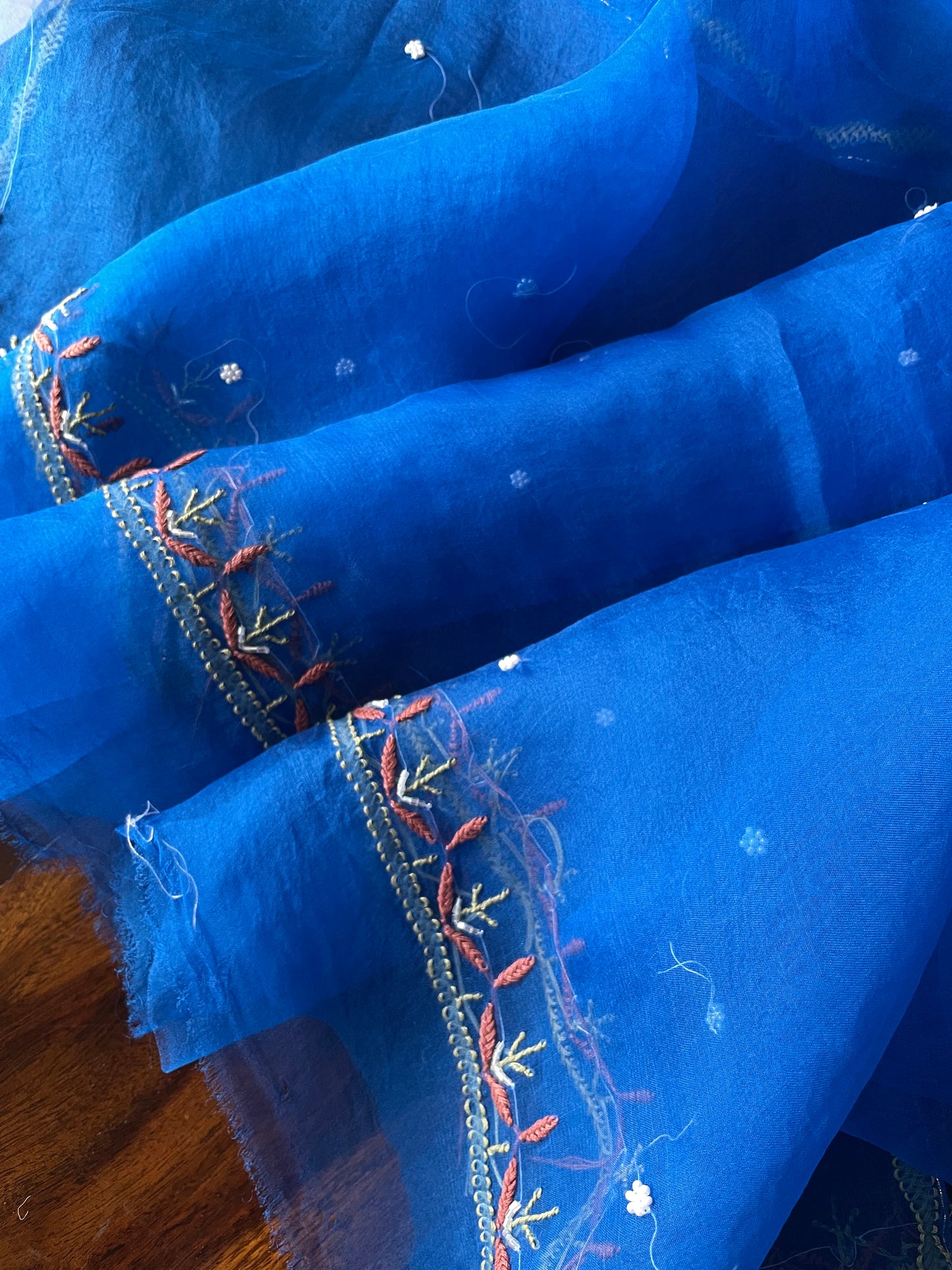 Royal Blue Chikankari pearl sequins pure Organza kurta with dupatta