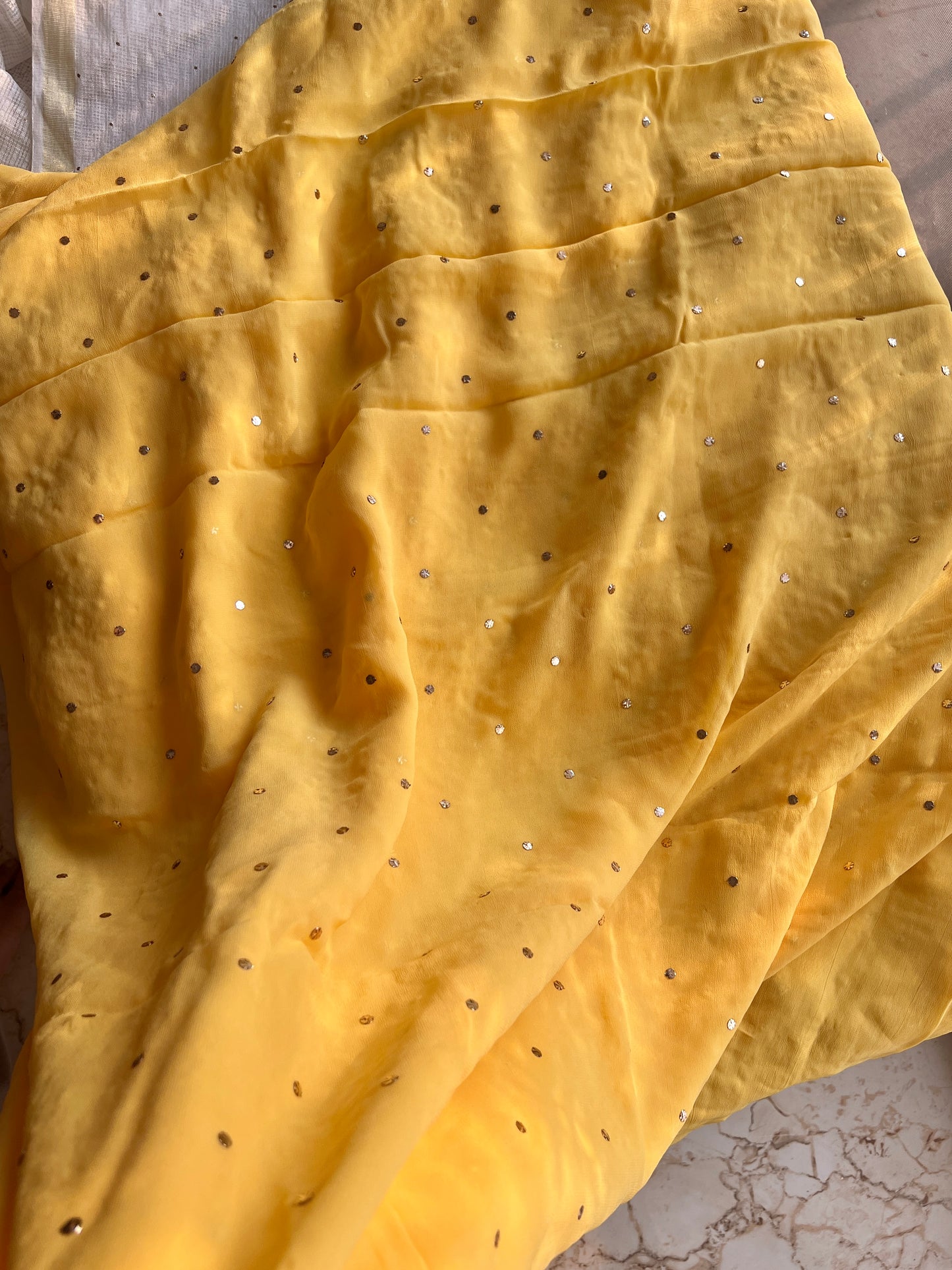 Yellow Badla Mukaish and Pearl Embroidered Kurta & Dupatta Set