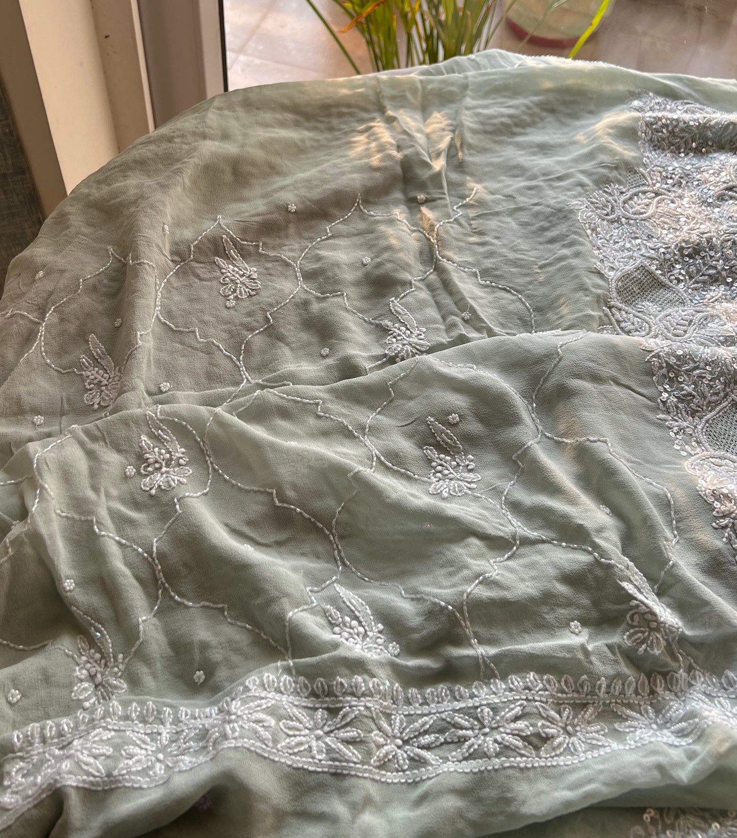 Suhaan Chikankari pearl sequins cut Dana work kurta and dupatta