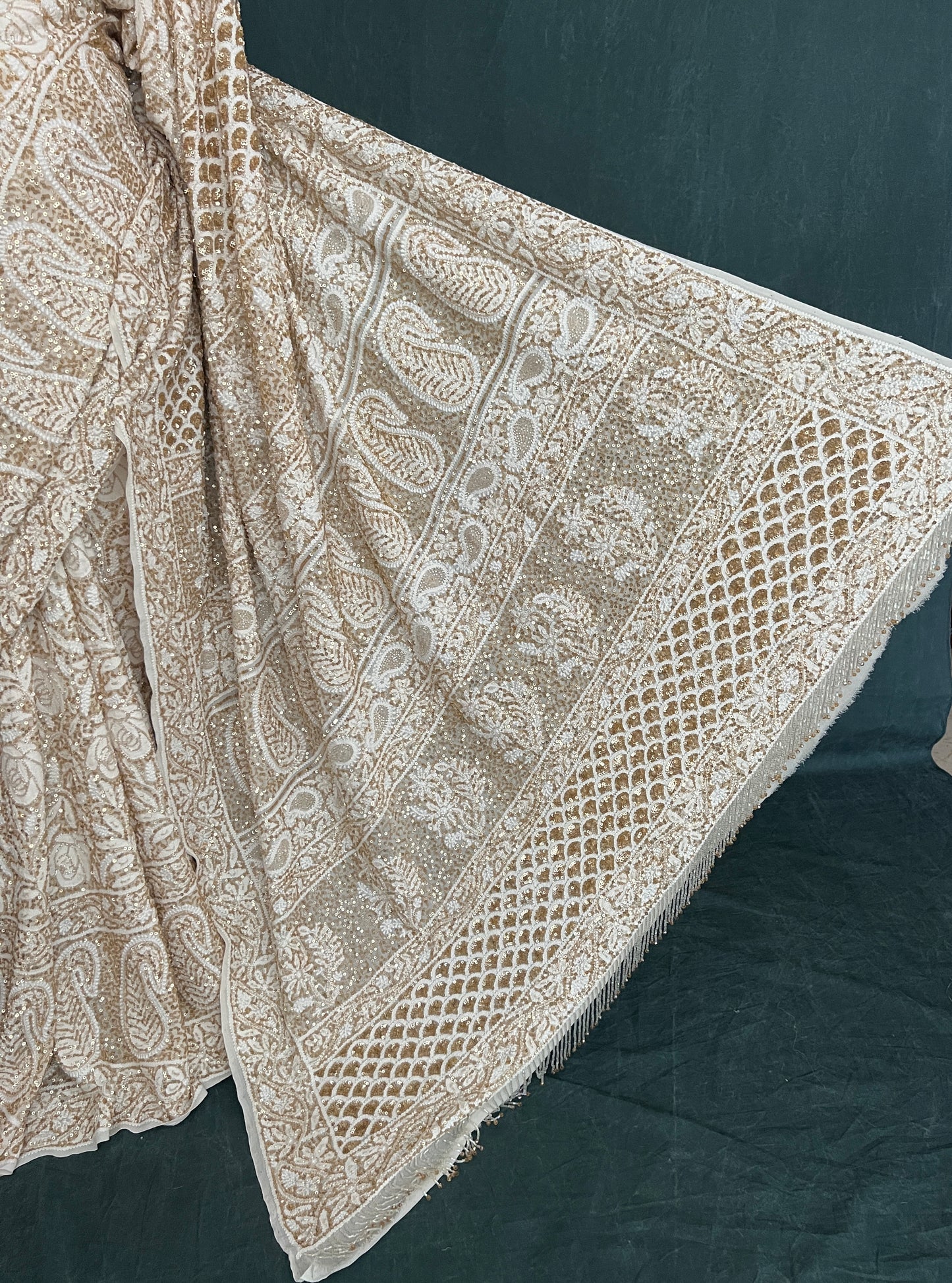 Ruhani Luxurious Chikankari Sequins Cut Dana Embroidered Masterpiece Saree