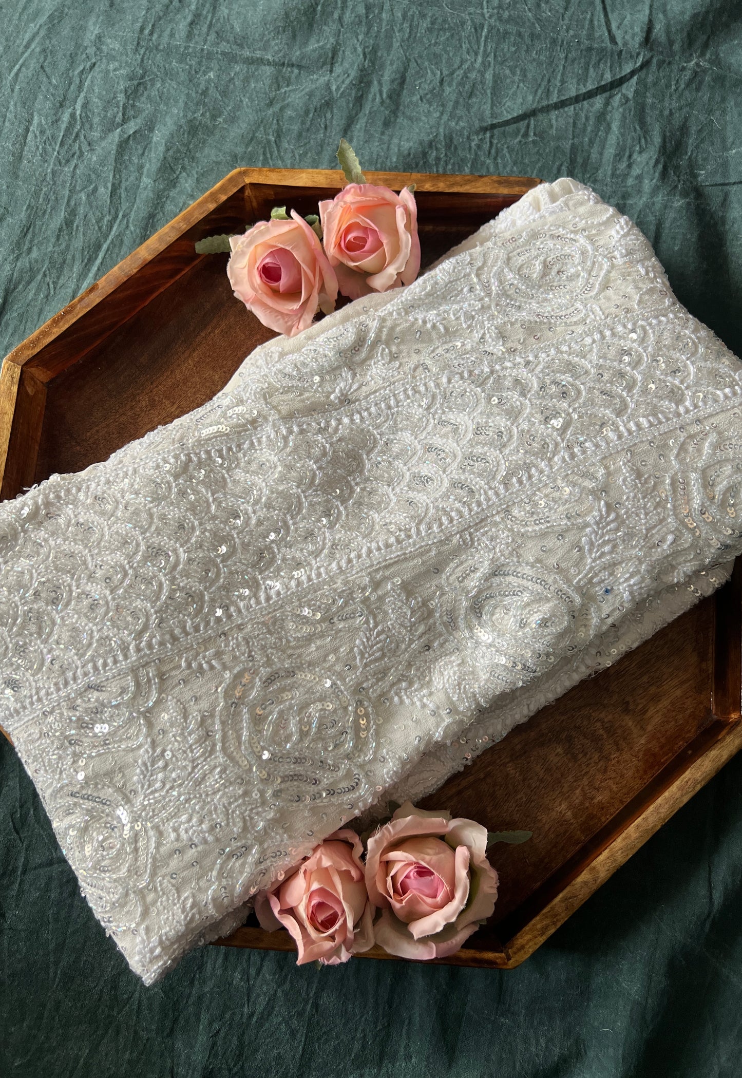 Ruhani White Chikankari Sequins and Cut Dana Anarkali