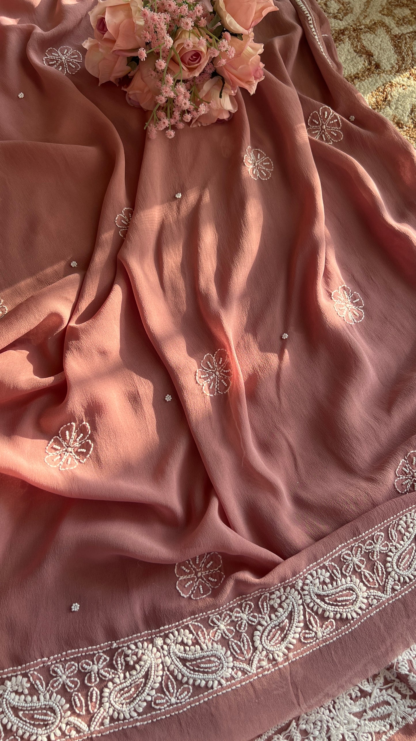 Taupe Brown fine Chikankari and Pearl Embroidered Kurta and Dupatta