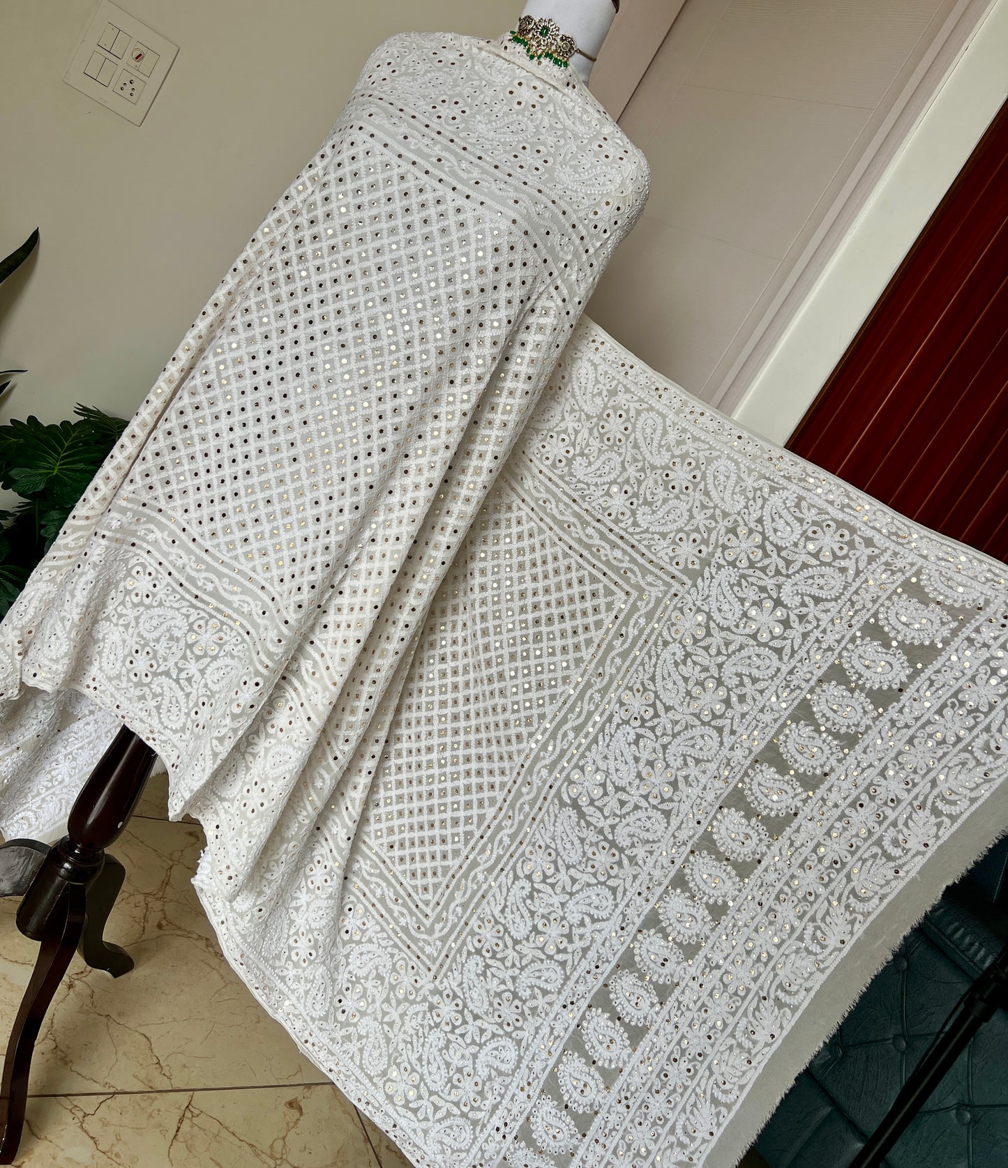 Ruhani Chikankari and Mukaish Dupatta