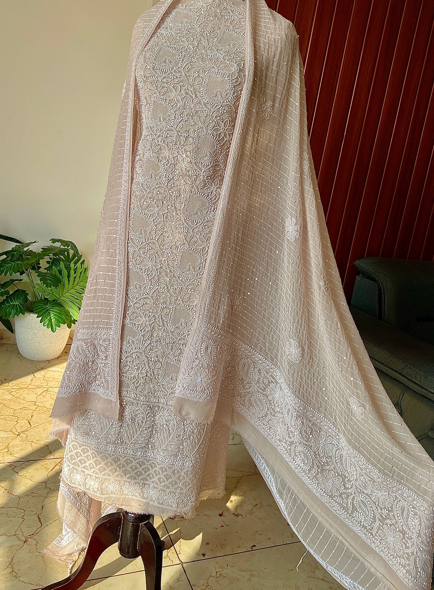 Suhaan Chikankari pearl sequins cut Dana work kurta and dupatta