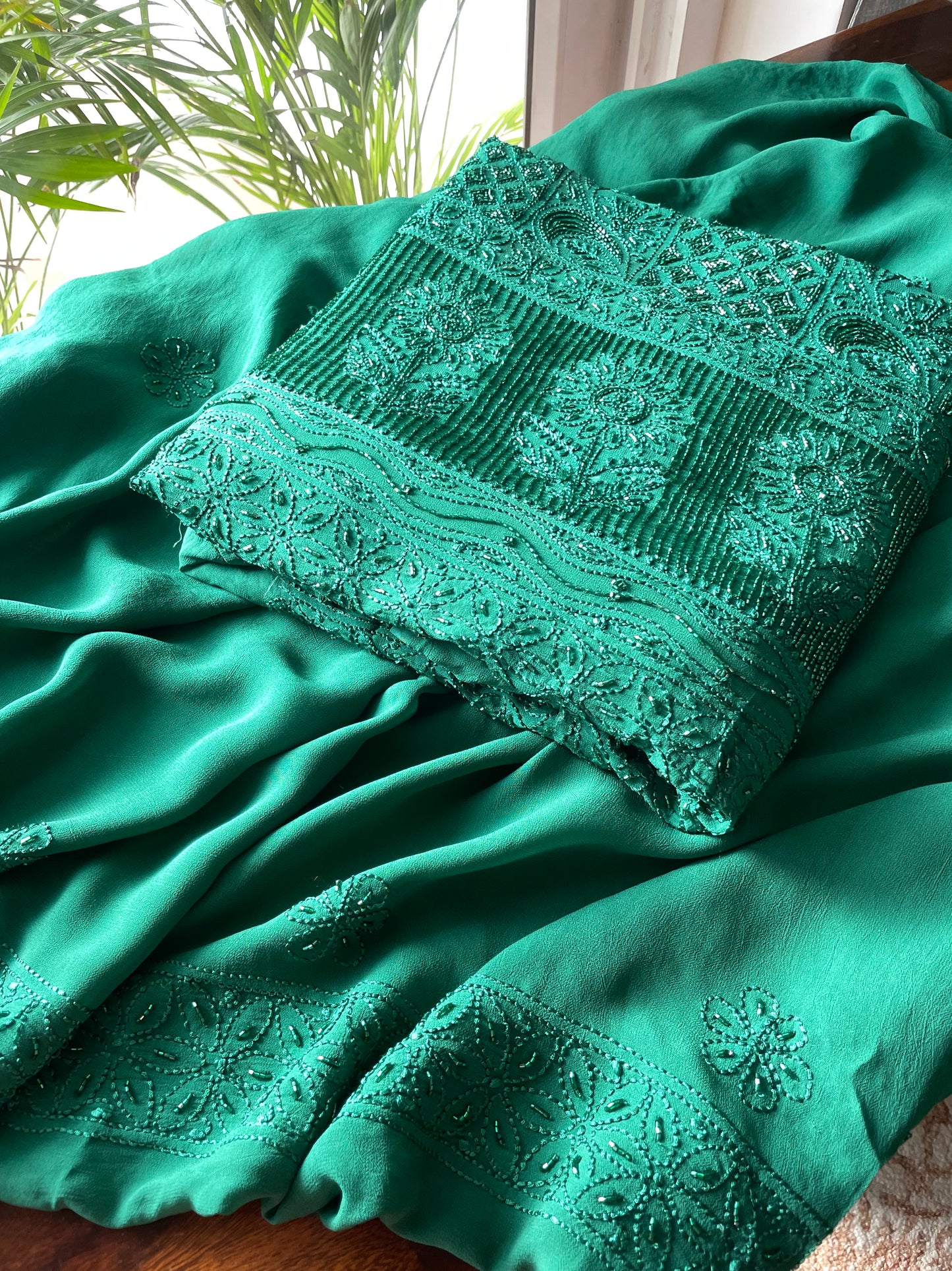 Emerald Green resham Chikankari cut dana sequins work kurta and dupatta