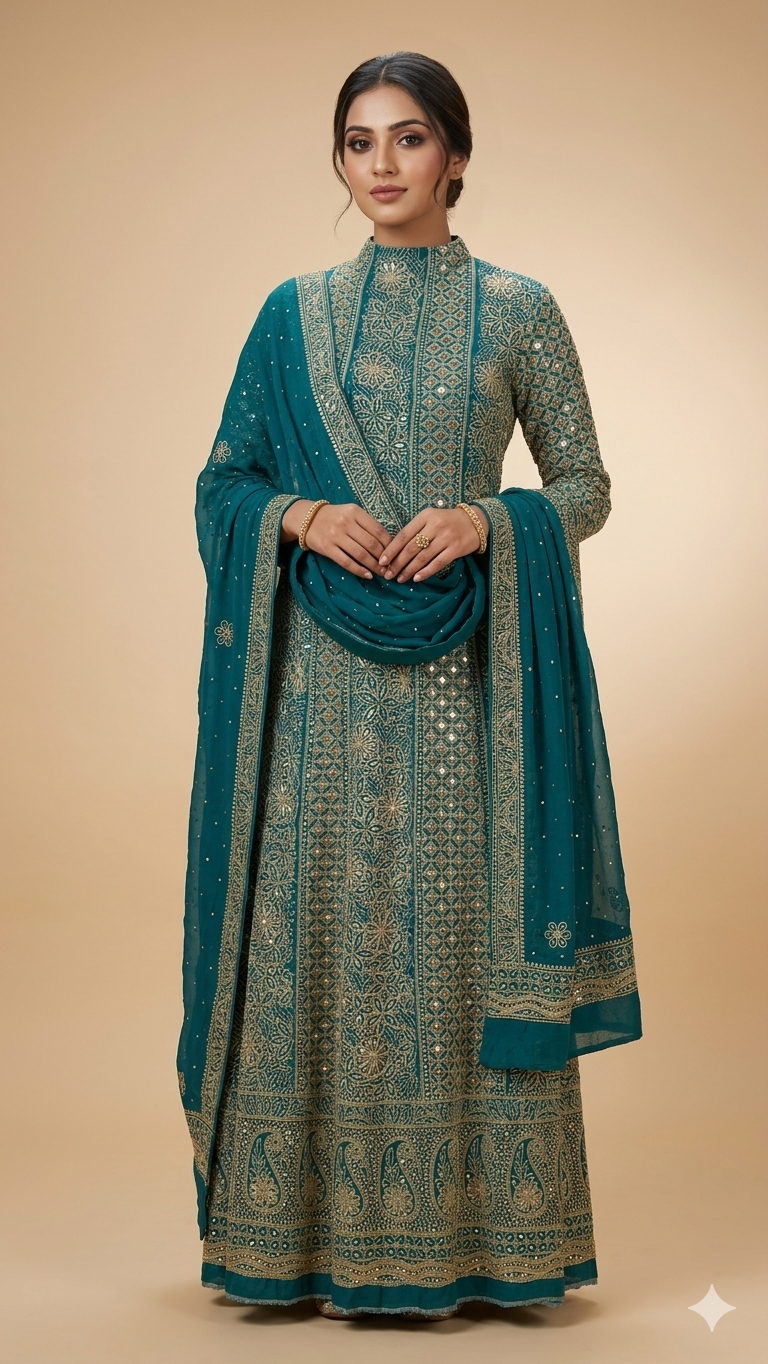 Ruhani turquoise Wedding Anarkali