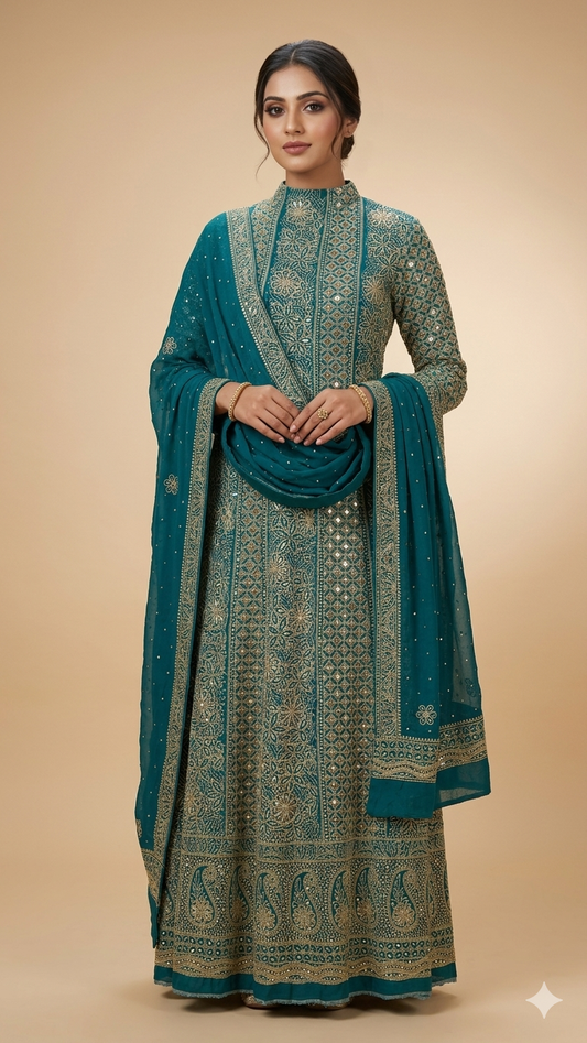 Ruhani turquoise Wedding Anarkali