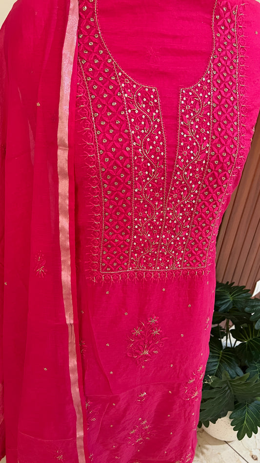 Mul Chanderi Chikankari Kurta and Dupatta Set