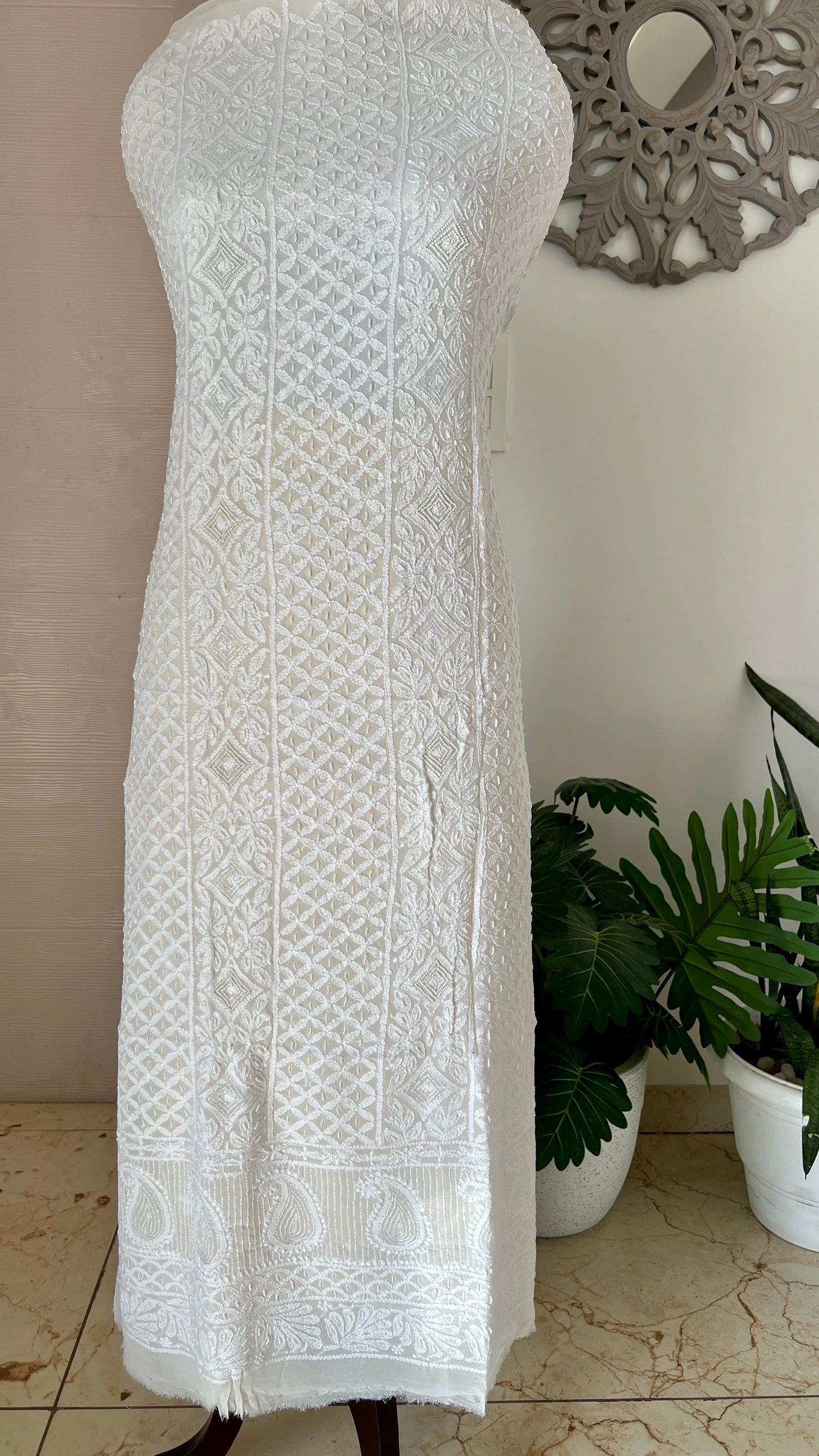 White Chikankari pearl and aari work Kurta and Dupatta