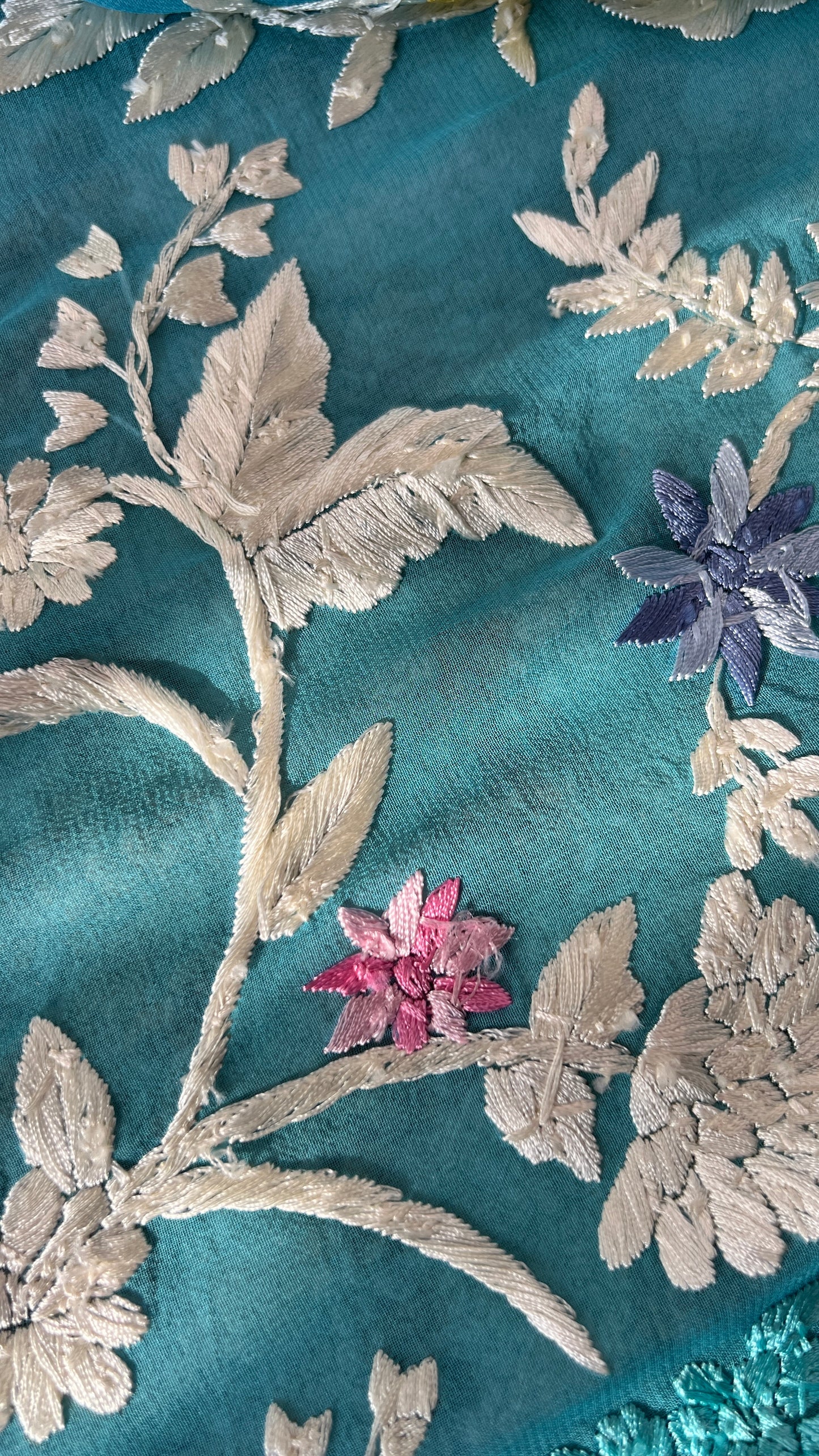 Firozi masterpiece Parsi Gara Dupatta Hand Embroidered