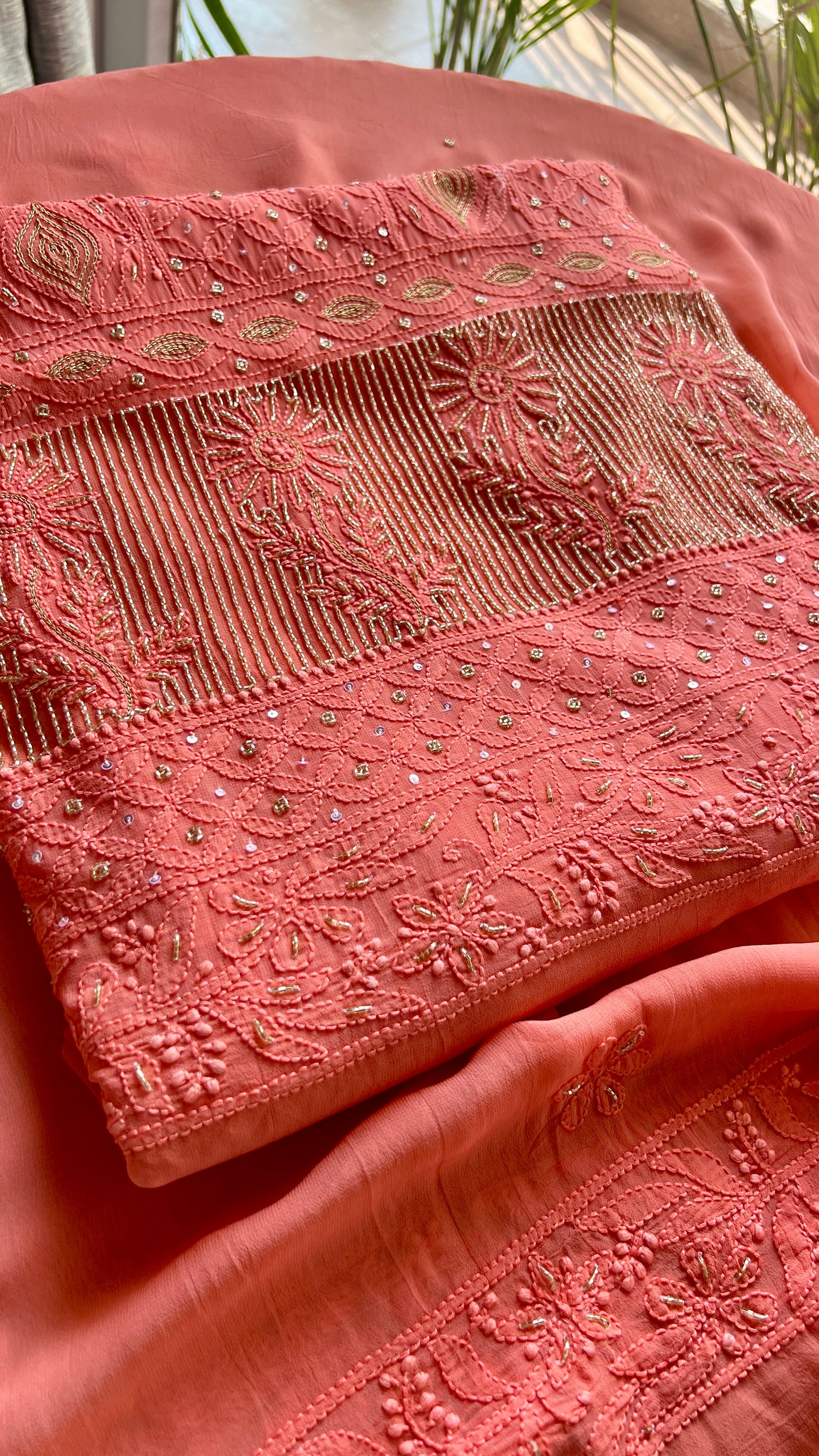 Chikankari golden Cut Dana and aari work Kurta and Dupatta