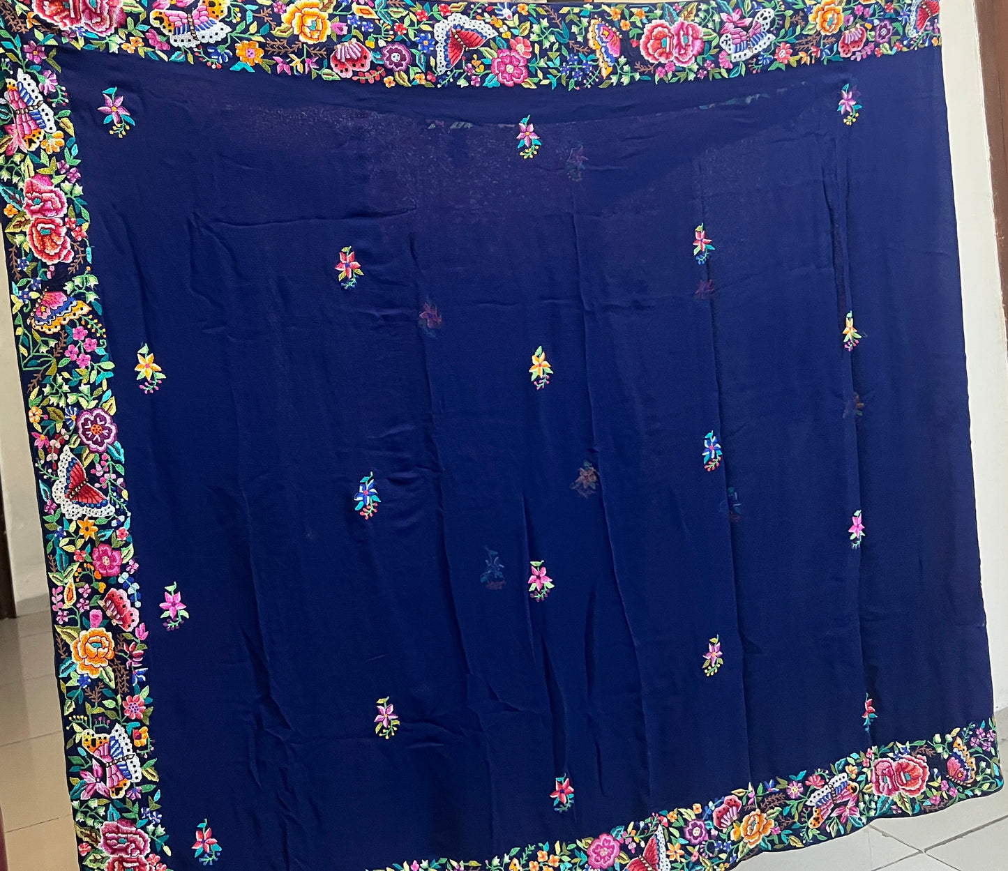 Navy Blue Masterpiece Petit Point Hand Embroidered Saree