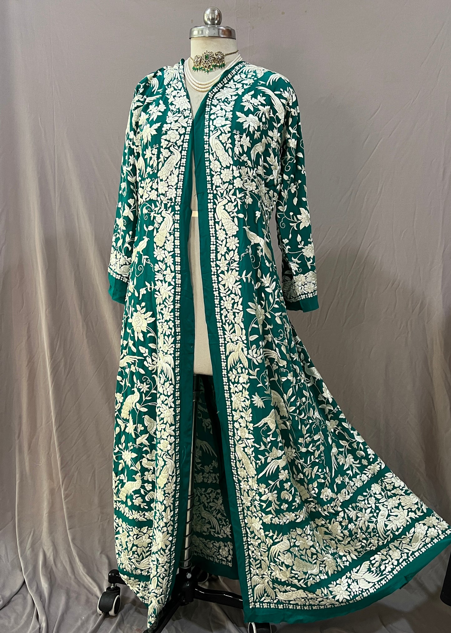 Turquoise Masterpiece Hand Embroidered Parsi Gara Jacket Semi Stitched
