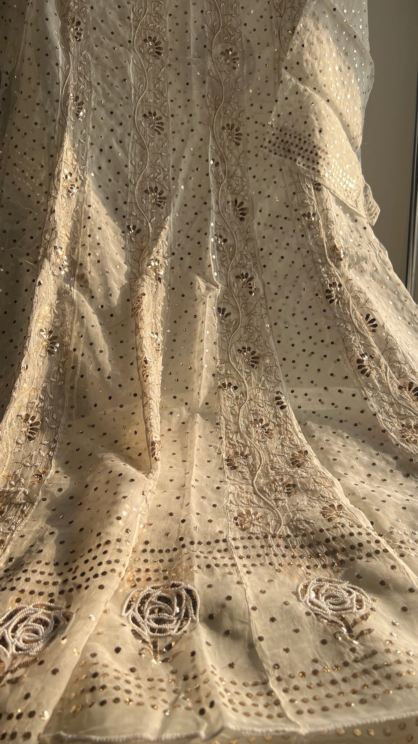 Pure Organza Anarkali with mukaish Badla and pearl work