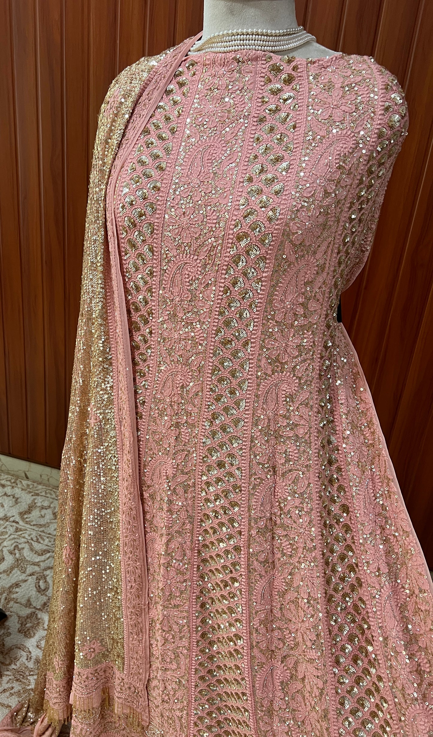 Ruhani Coral Pink Luxurious Wedding Anarkali