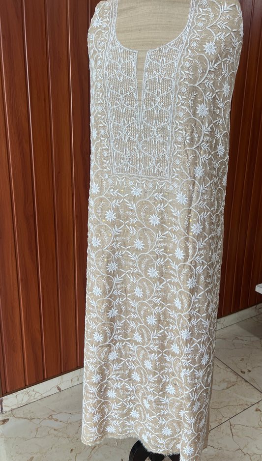 Pure Tussar silk Chikankari and pearl embroidered kurta and dupatta