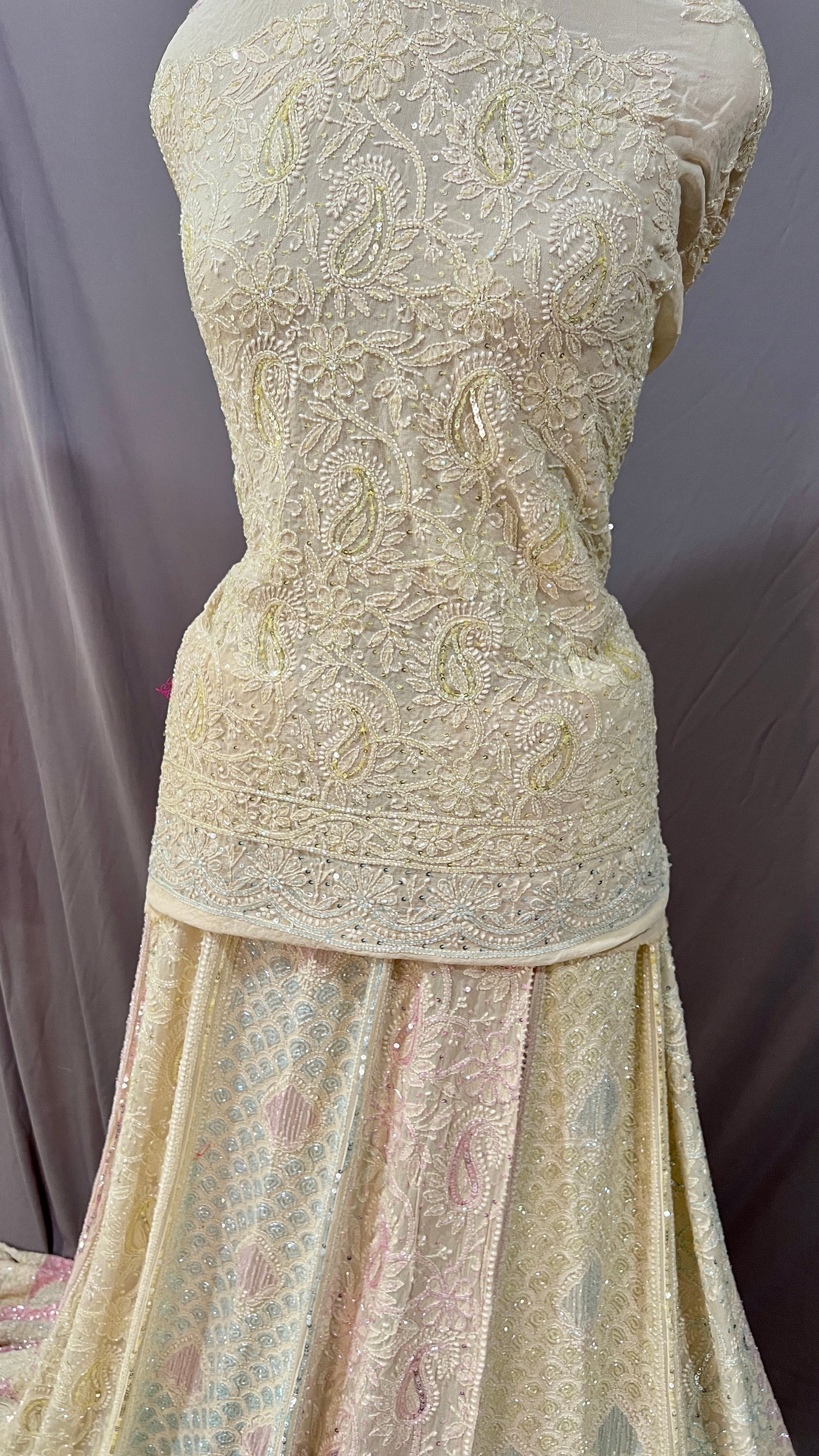 Butter yellow Ruhani Chikankari Lehenga with Multicolored Cut Dana sequins