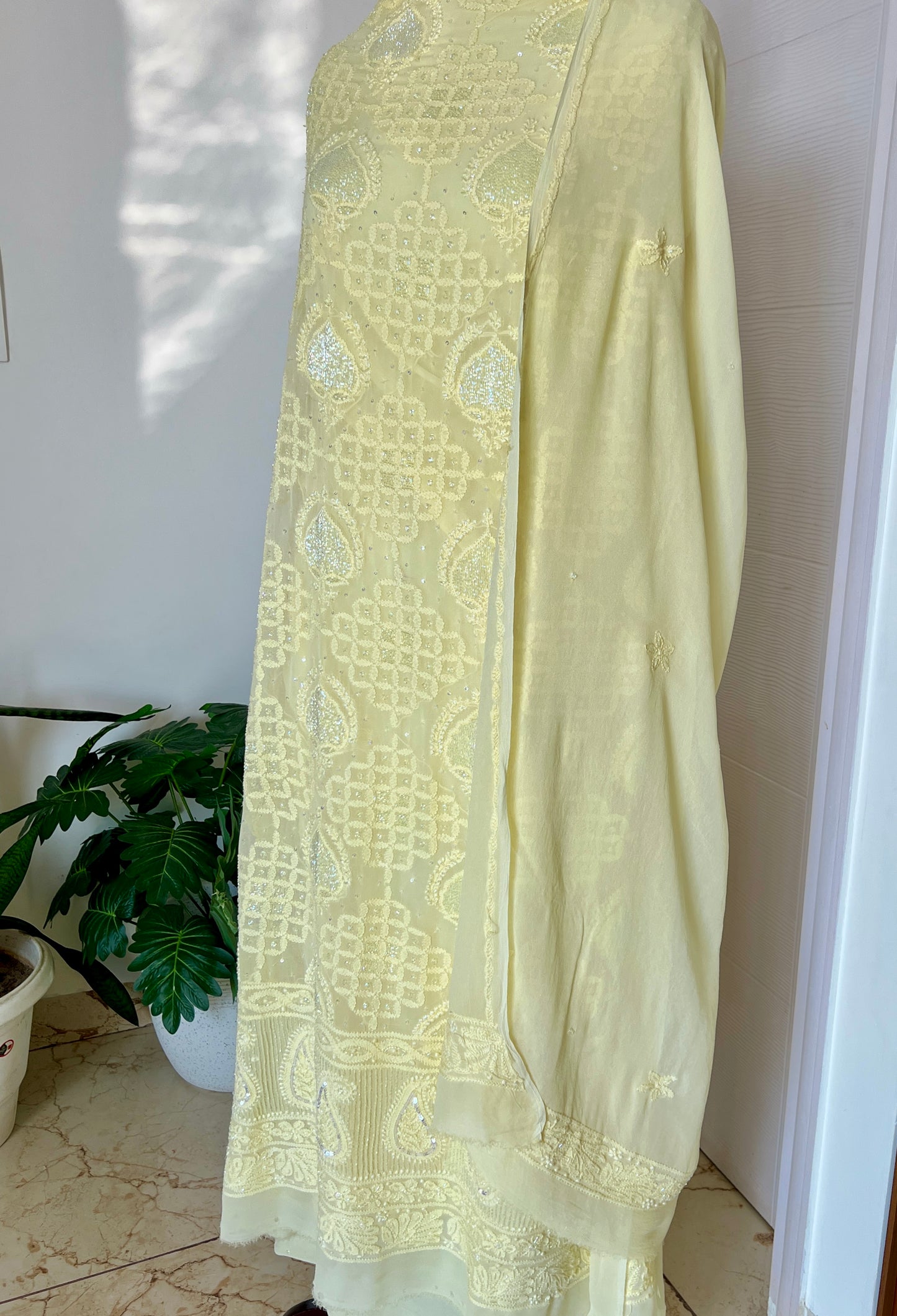 Chikankari cut dana sequins work kurta and dupatta