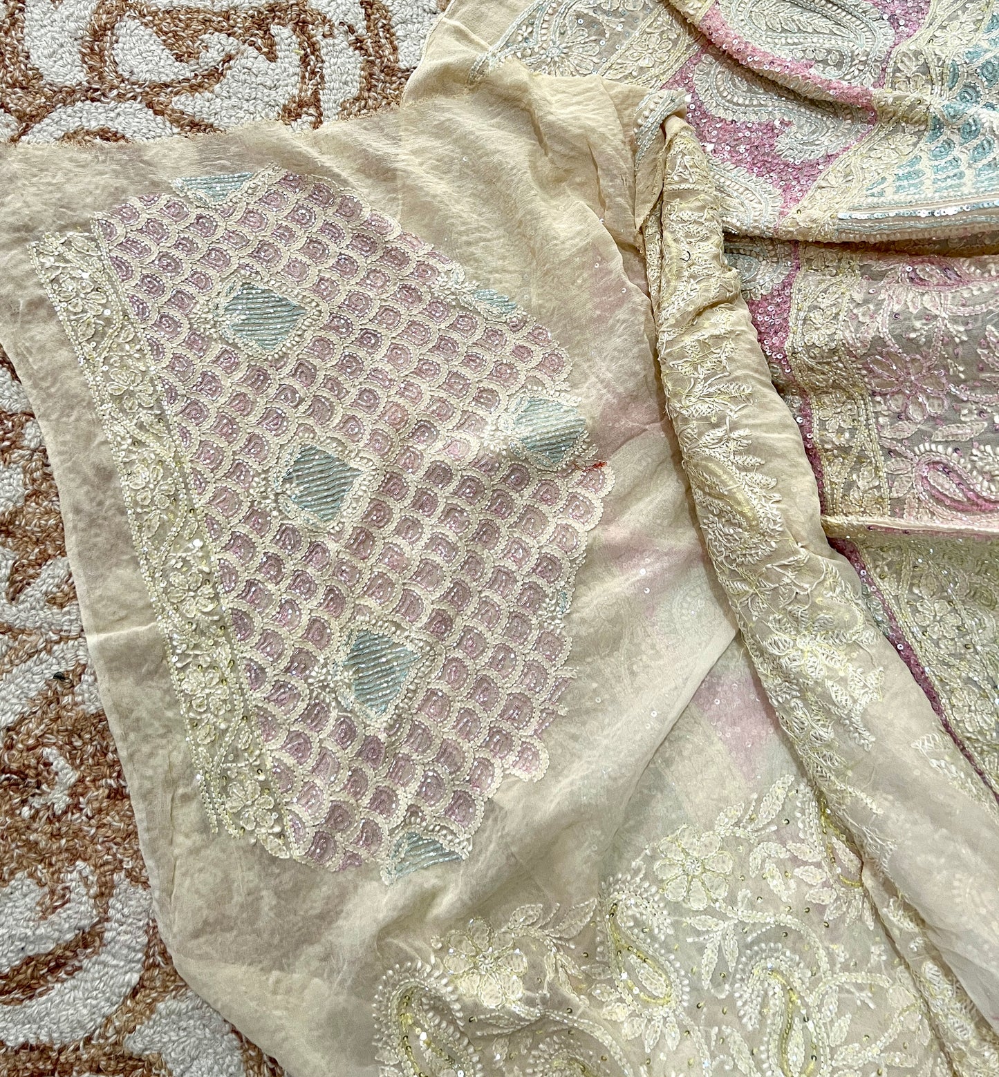 Butter yellow Ruhani Chikankari Lehenga with Multicolored Cut Dana sequins