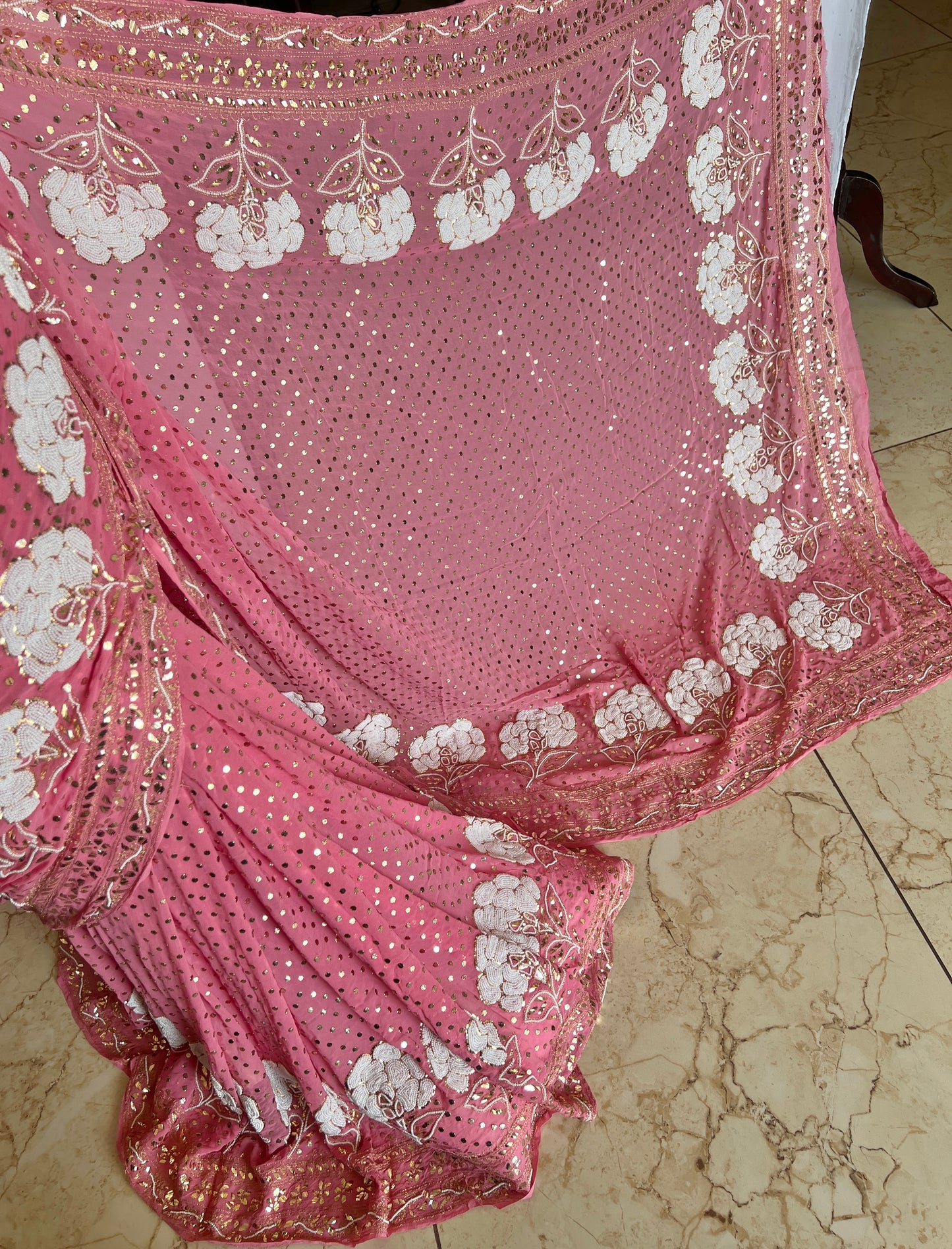 Rose Pink Ruhani Allover Heavy Badla Pearl Mukaish and Aari Embroidered Saree