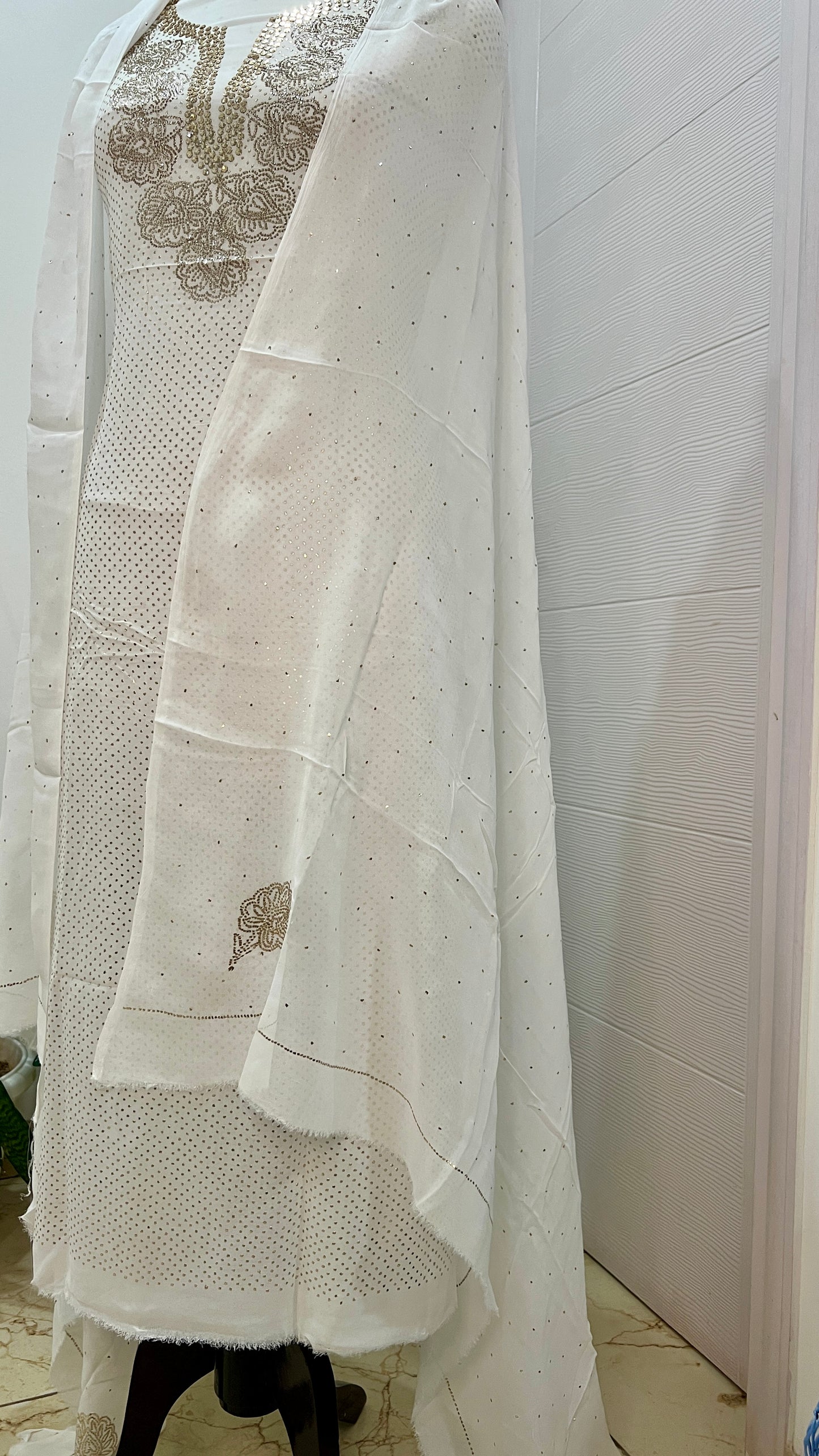 White bareek mukaish work Kurta and Dupatta