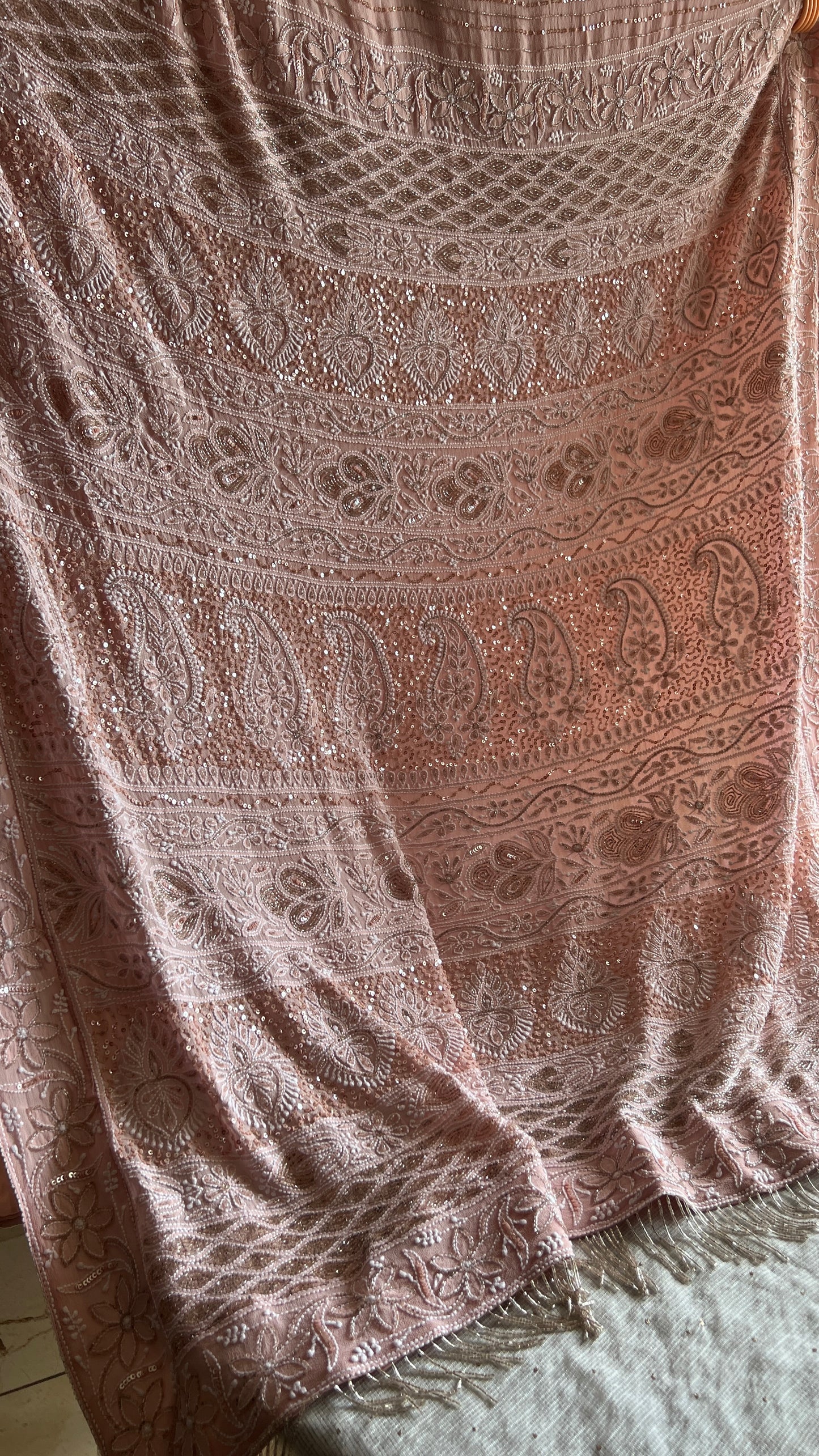 Ruhani Old Rose Chikankari Cut Dana and sequins Saree