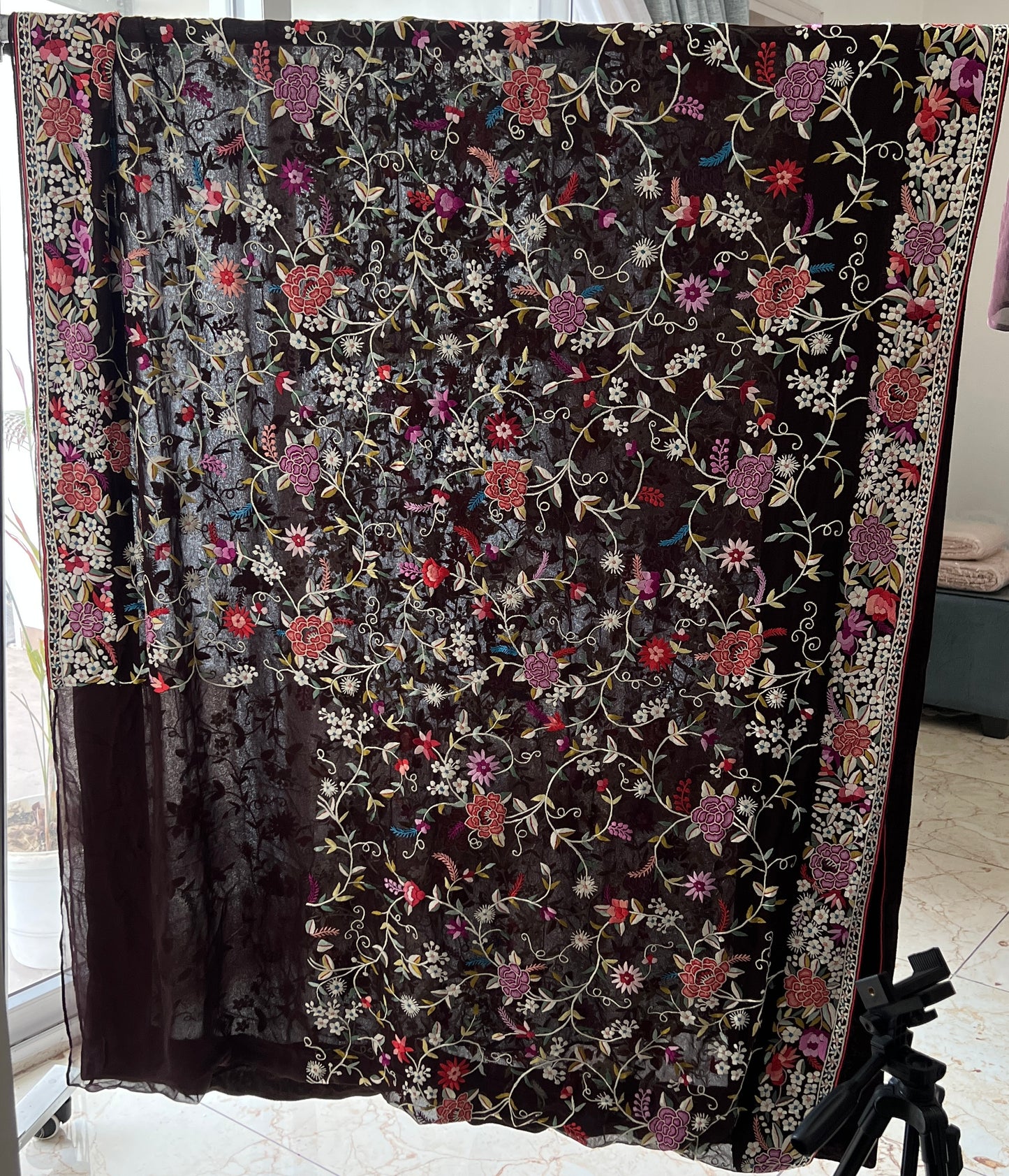 Coffee Brown Masterpiece French knot and Parsi Gara Saree