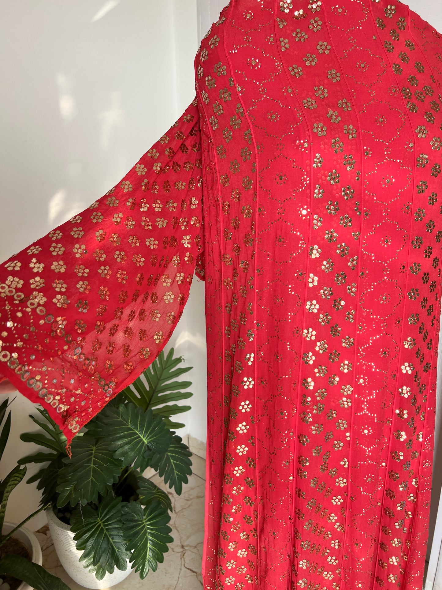 Red heavy designer Mukaish Georgette Anarkali with Dupatta