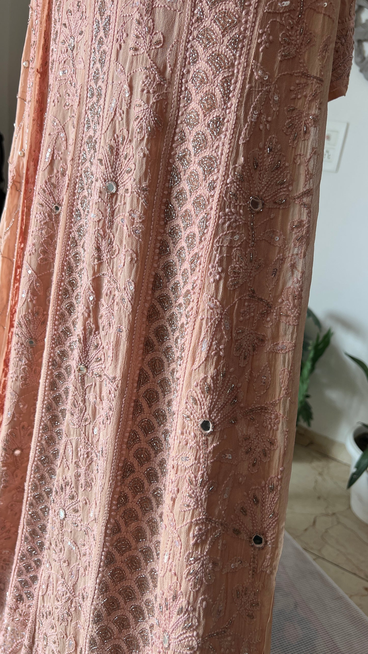 Ruhani Old Rose Chikankari Sequins and Cut Dana Anarkali