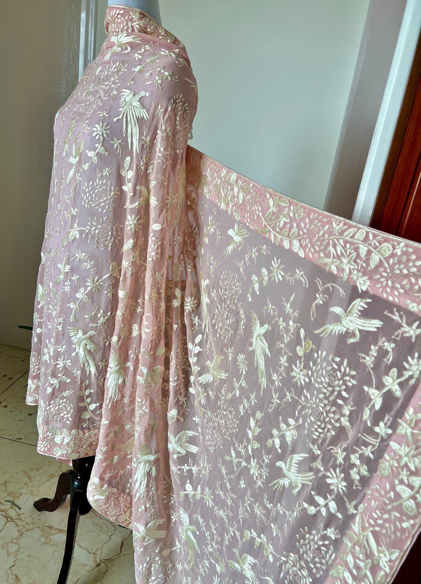 Pink masterpiece Parsi Gara Dupatta Hand Embroidered