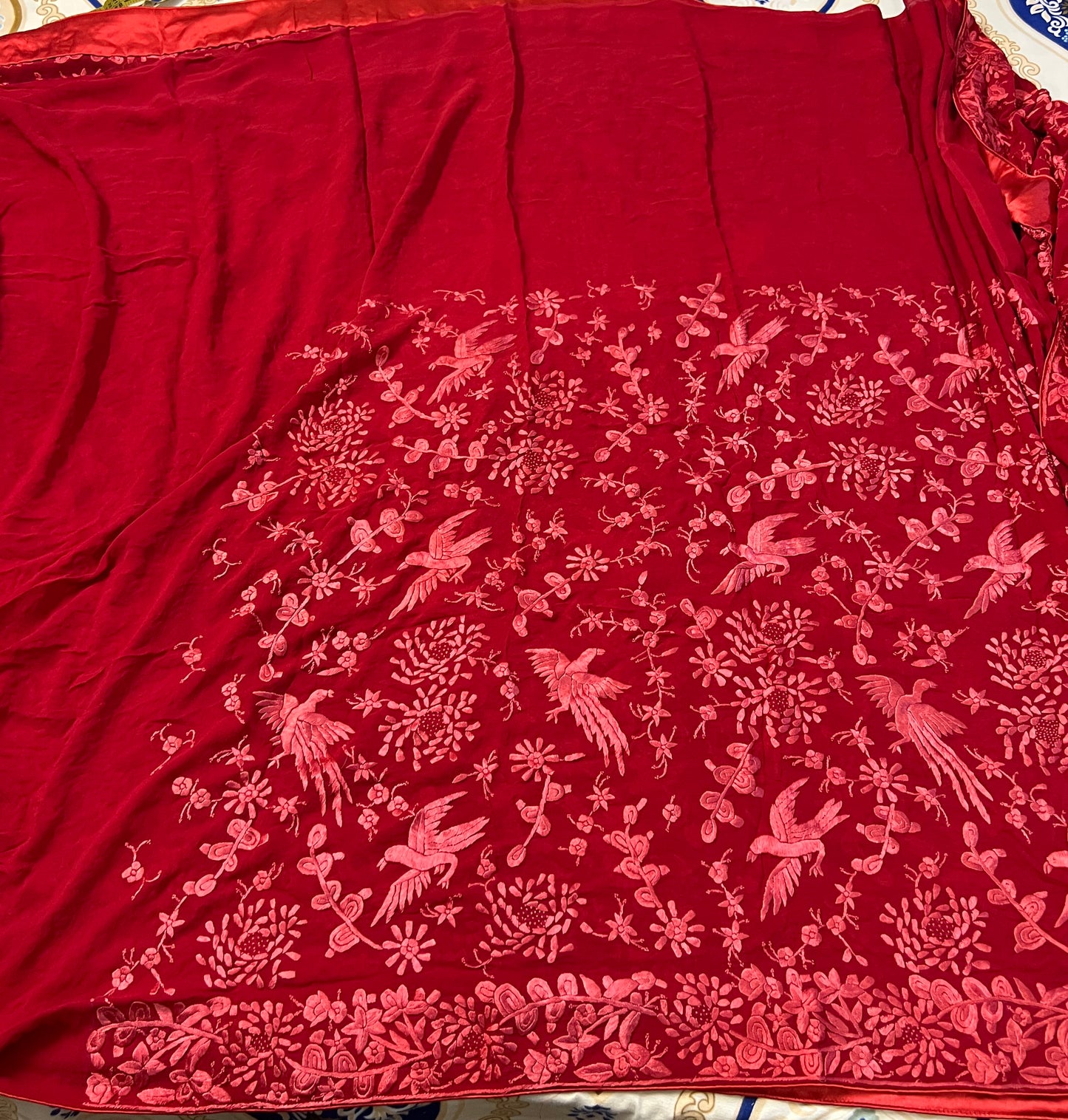 Stunning Red Parsi Gara Pure Georgette Saree