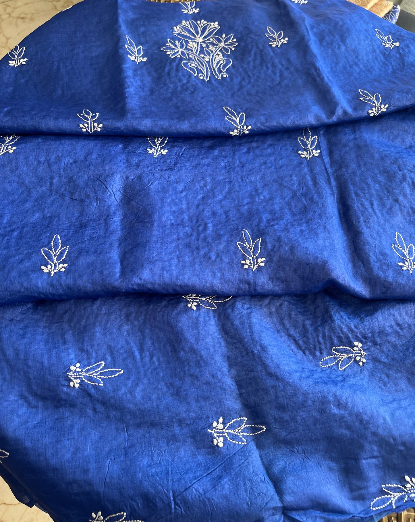 Tussar silk Chikankari embroidered kurta with chiffon dupatta