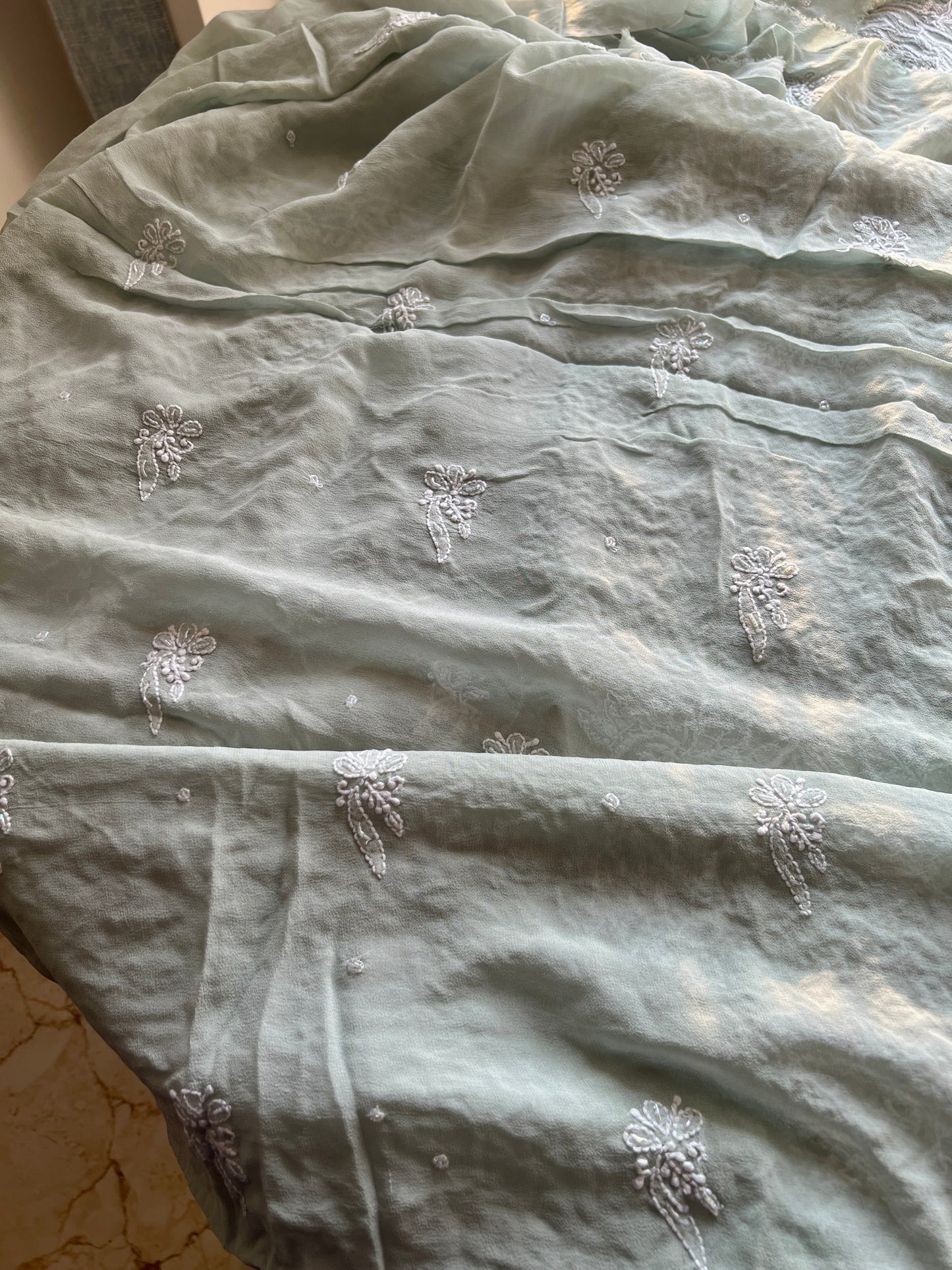 Suhaan Chikankari pearl sequins cut Dana work kurta and dupatta